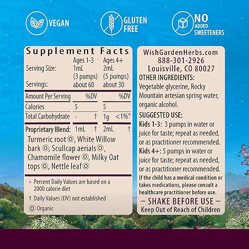 Miniatura 2 de WishGarden Las hierbas que crecen dolores de dolor para los niños - Suplemento de hierbas a base de plantas con corteza de cúrcuma y sauce alivia