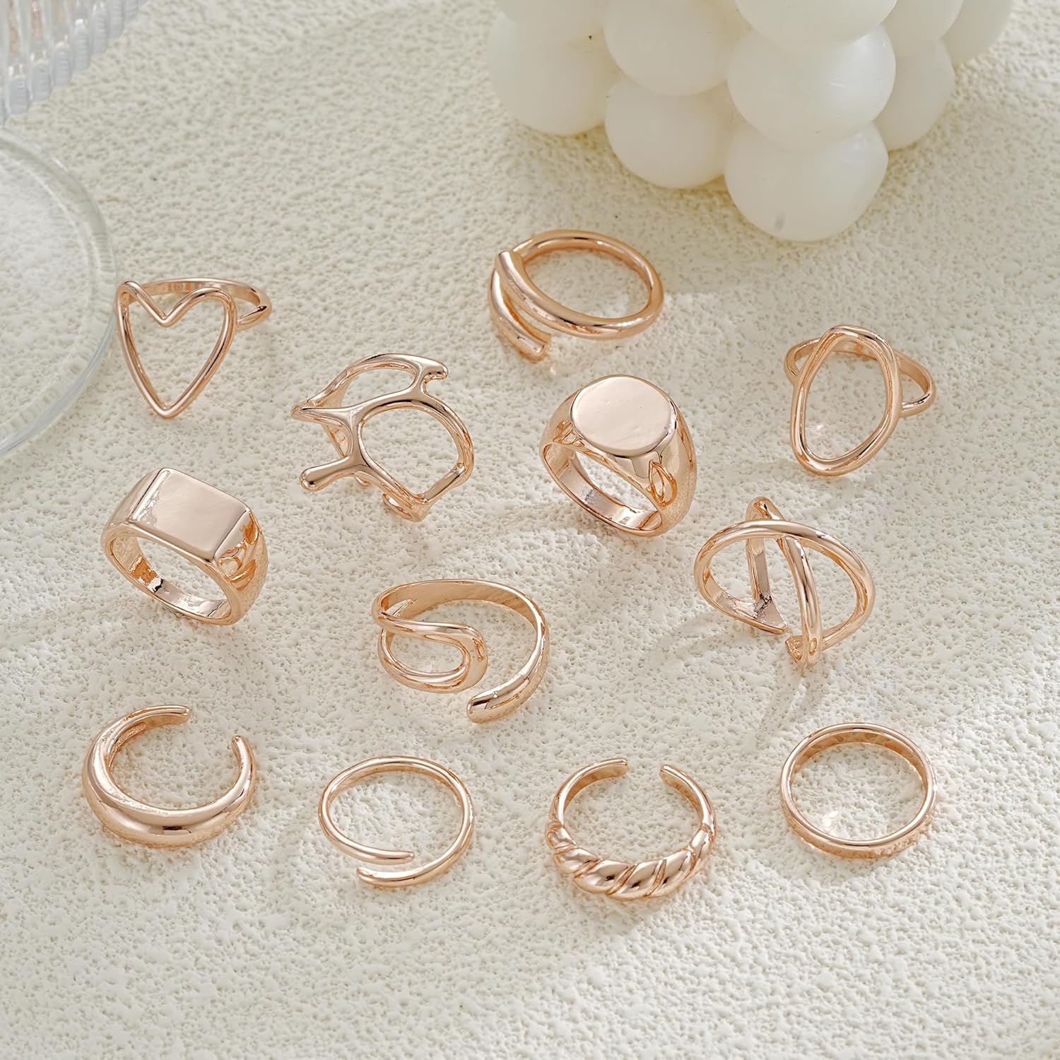 FAXHION 12PCS Gold Stackable Rings Set for Women, 18K Gold Plated Open Stacking Knuckle Ring, Adjustable Chunky Signet Band Statement Ring for Gift - Image 8