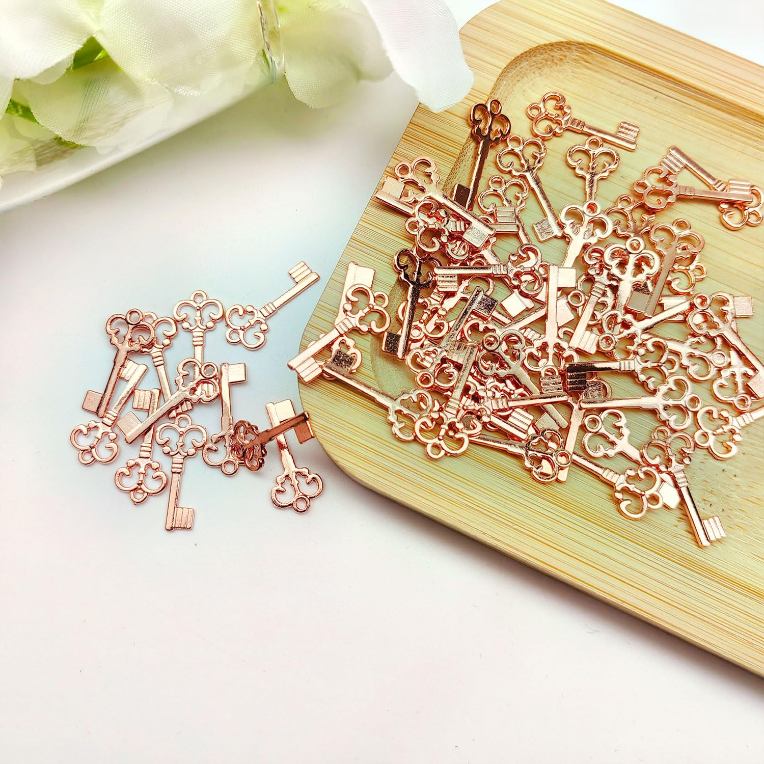 60 Pcs Metal Mini Key Charms Beading Supplies for Pendants Earrings Bracelets Necklaces Crafts Jewelry Making DIY