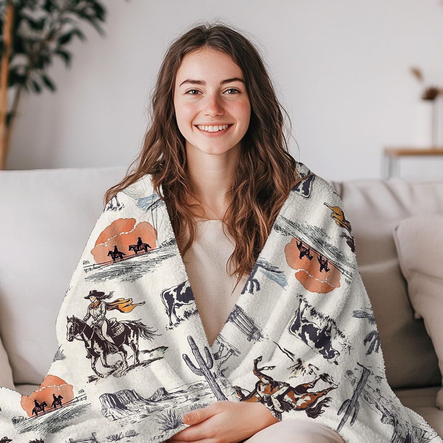 Western Blanket, Cowboys Blanket for Young Adults, Cozy Flannel Western Throw Blanket, Warm Gift Cowboys Throw Blanket for Couch, Bed, Gifts for Christmas Thanksgiving 50x60 - Image 4