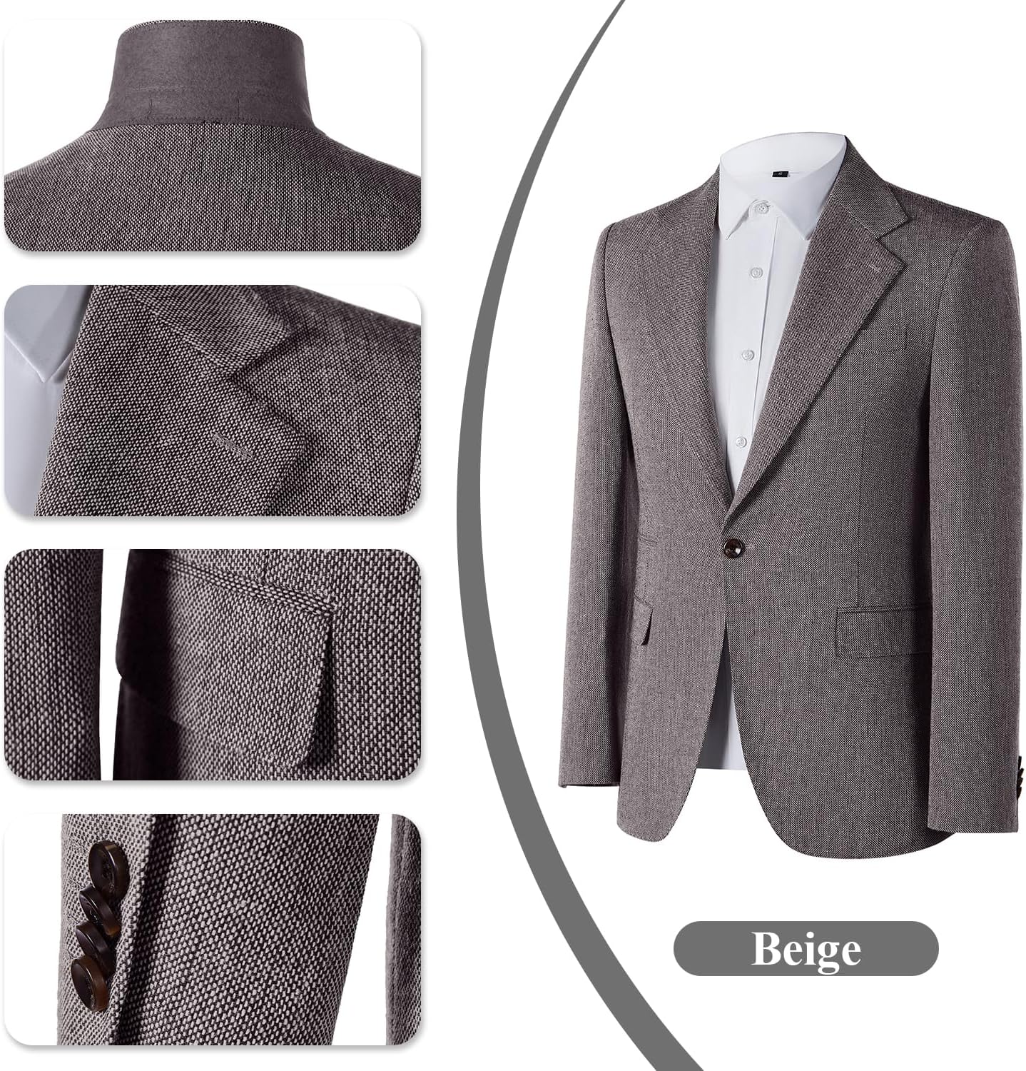 Mens Slim Fit Suit 2 Piece Tweed Suit for Men One Button Formal Wedding Prom Tuxedo Suits Jacket Pants Set - Image 3