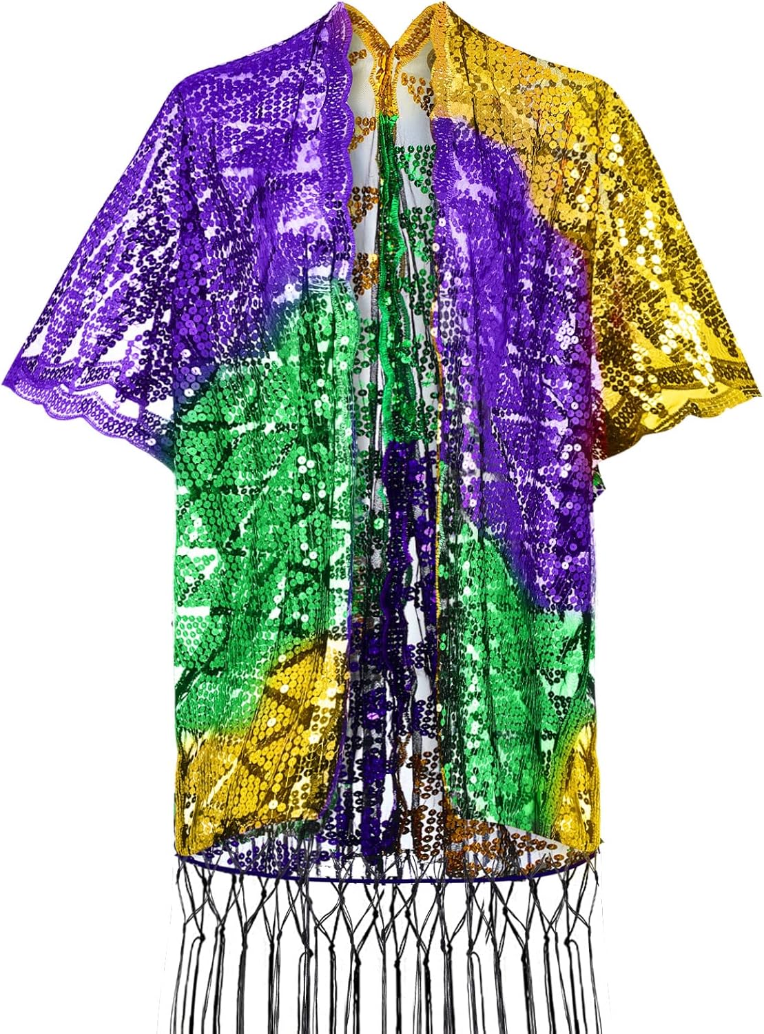 Mardi Gras Costume for Women Mardi Gras Duster Jacket for Women Mardi Gras Sequin Cape with Tassel Mardi Gras Poncho Scarf Shawl for Carnival Celebration Parade Dress Party
