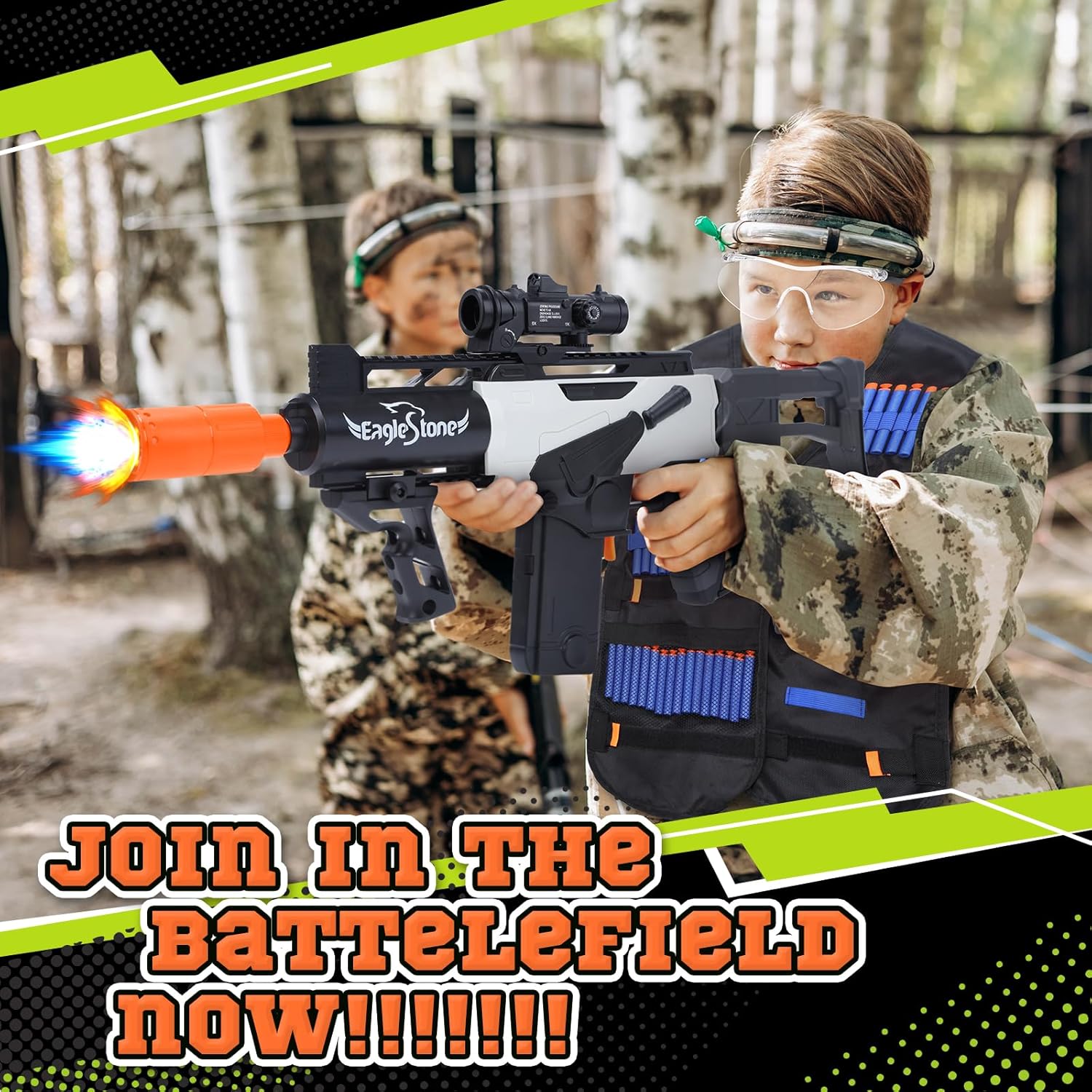 EagleStoneToy Gun for Boys,Realistic Automatic Sniper Rifle,Foam Blasters with Luminous Muzzle,Tactical Vest, Bipod, 2 Clips,100 Darts, Electric Toys for Kids 8-12 Adults Gifts for Birthday Xmas White image 9 of 9 B0DCV6YV5D