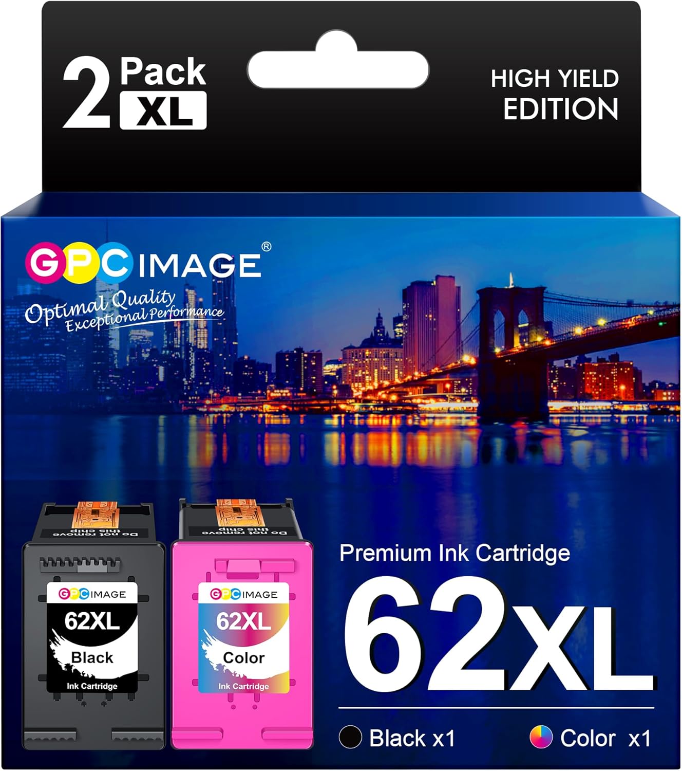 GPC Image Remanufactured Ink Cartridge Replacement for HP 62XL 62 XL for Envy 5540 5660 7645 5642 5542 5643 5640 7644 5661 7643 5663 OfficeJet 250 5740 200 5745 5741 5744 Printer(1 Black 1 Tri-Color)
