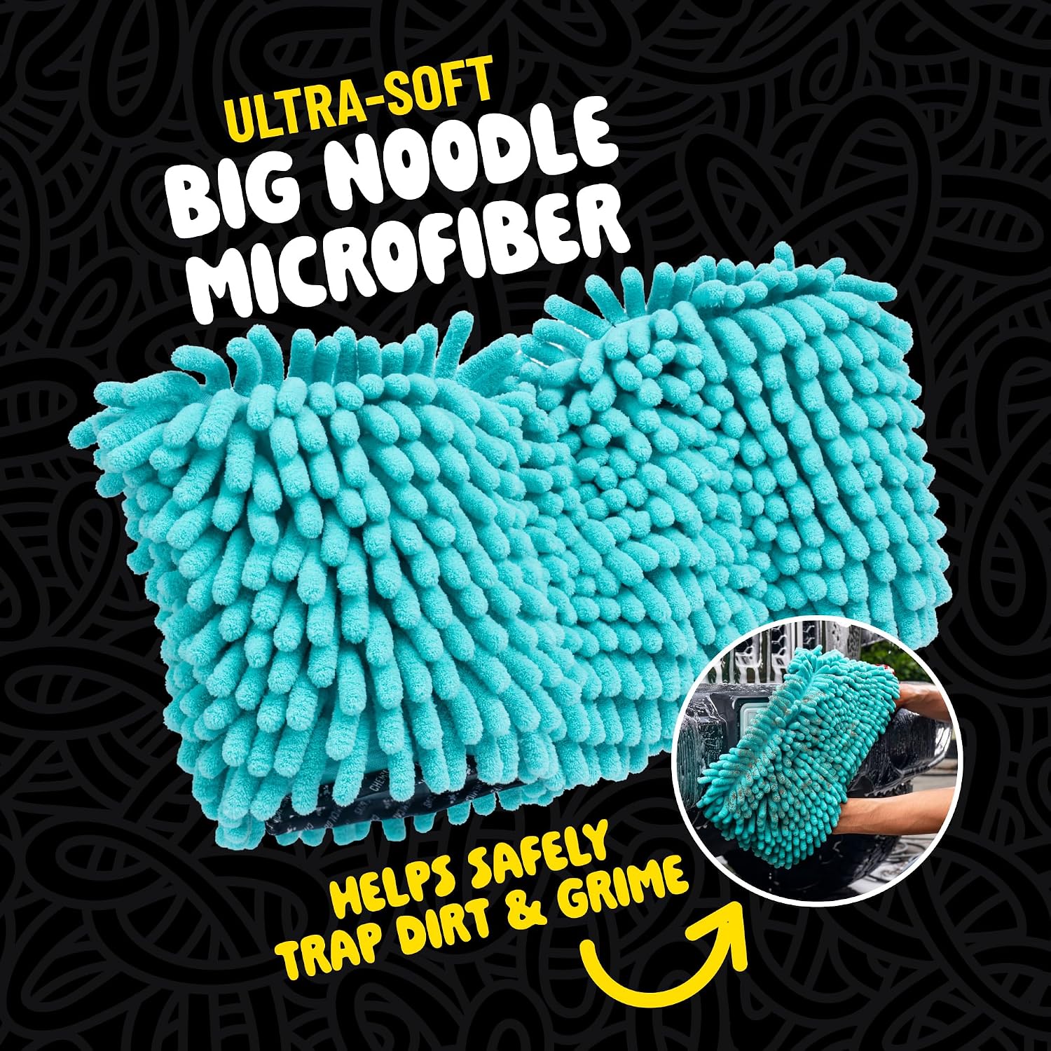 Chemical Guys Grip & Glide 2-Handed Wash Mitt XL Wash Mitt - Extra Large Chenille Microfiber Car Wash Mitt for Scratch-Free Cleaning - Holds More Suds, Traps Particles Safely - Comfortable Cuff
