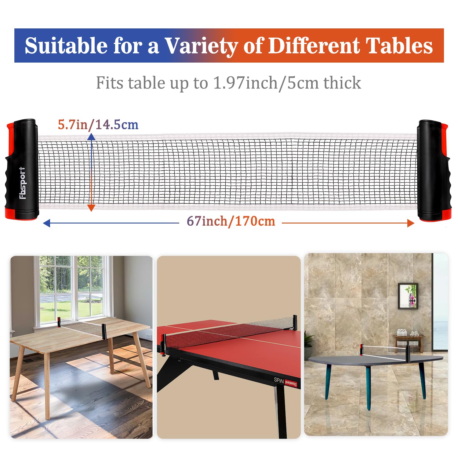 Set Ping Pong avec 4 Raquettes, Rétractable Filet Ping Pong pour Table, 8 Balles et 1 Sac de Transport, Tennis de Table Set pour Intérieur Extérieur Enfants Adultes