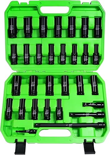Miniatura 10 de SUNHZMCKP Juego de llaves de impacto de 38 pulgadas, 52 piezas SAE estándar (516-34 pulgadas) y métricas (0.315-0.866 in) poco profundas y