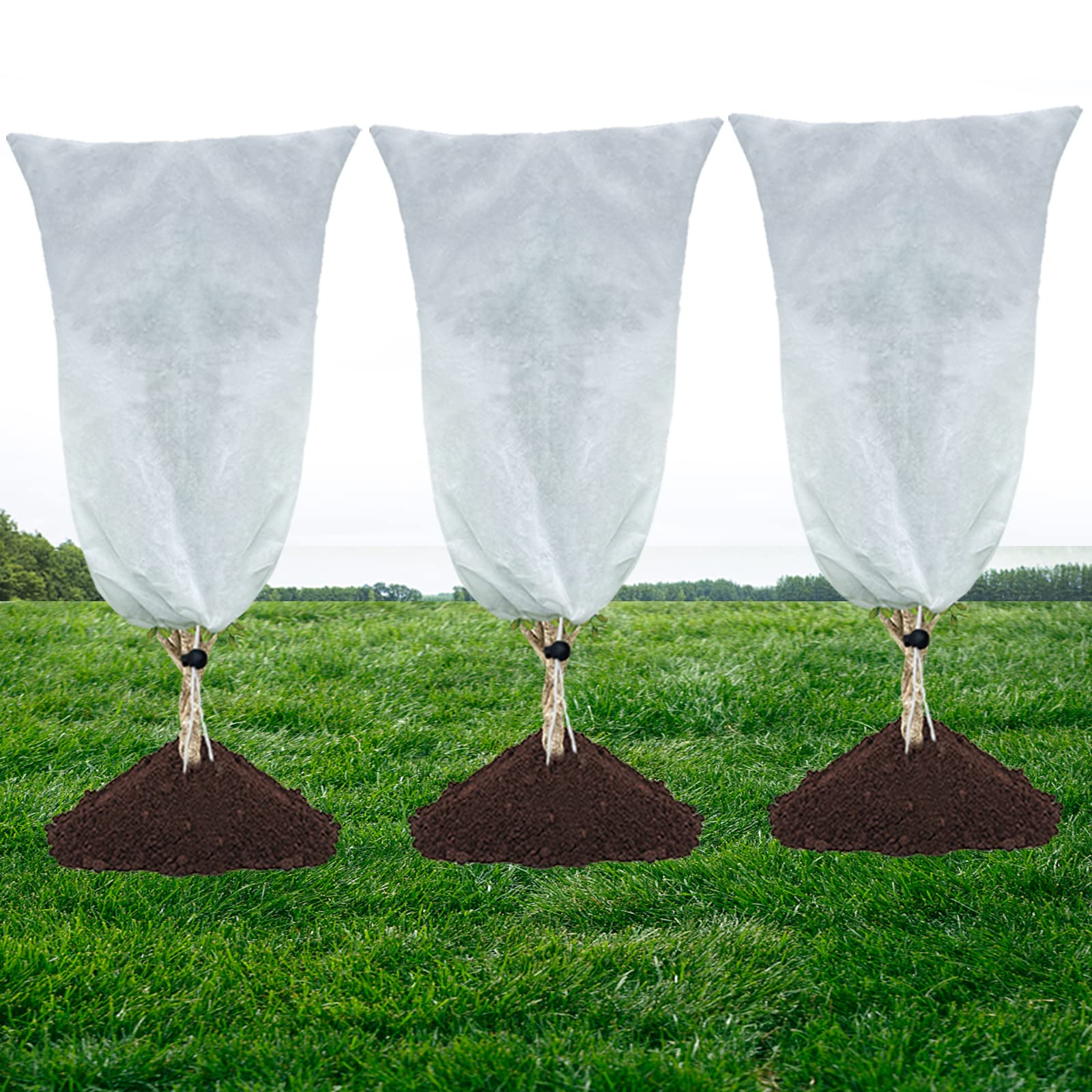 3 Packs Frost Protection for Plants - 48 x 32IN,Reusable Plant Covers Winter Freeze Protection with Drawstring,Tree Jacket Blanket for Cold Frost Freeze Bird Insect Prevention