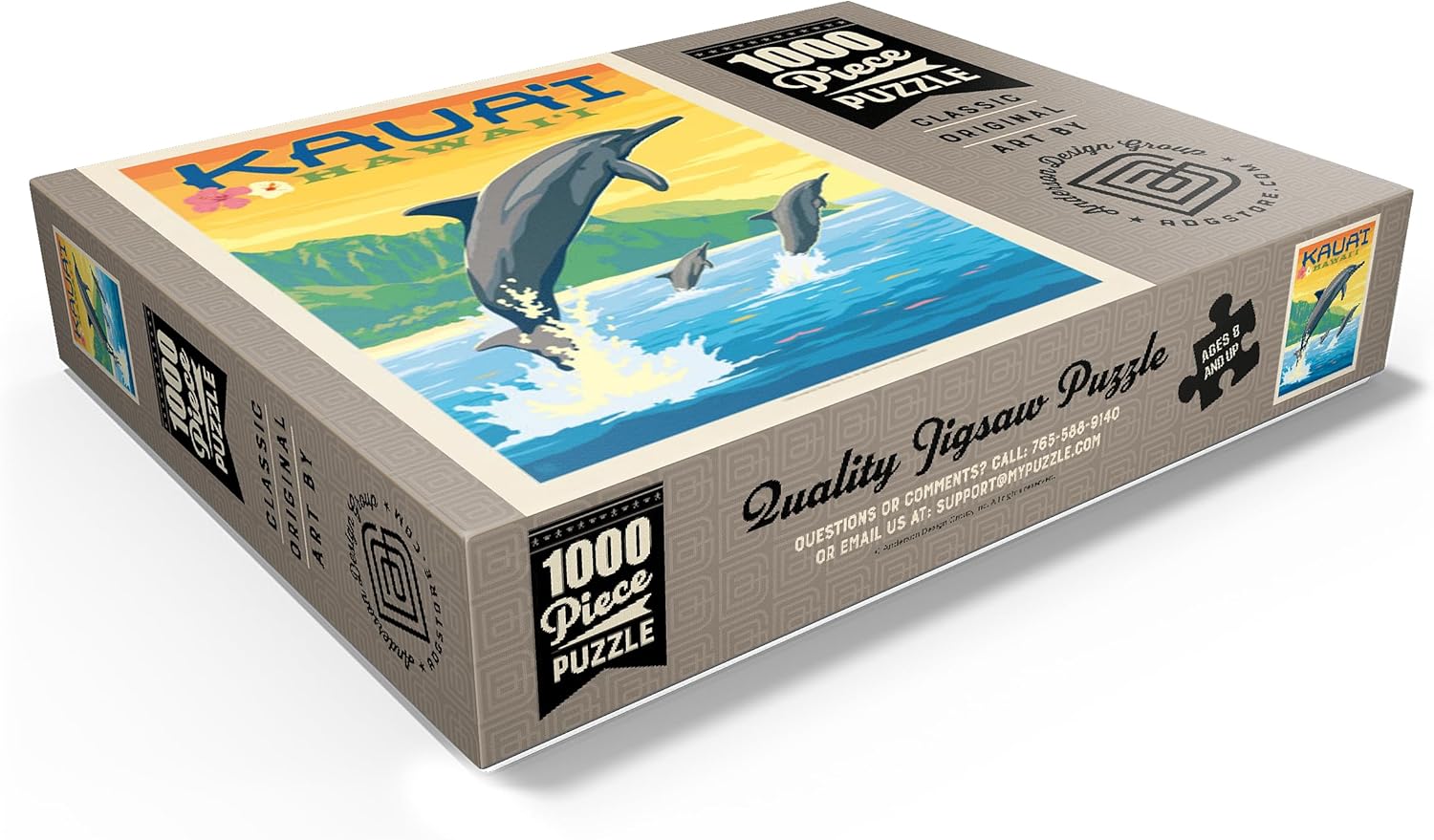 MyPuzzle Hawaii: Kaua'i (Dolphins), Vintage Poster - Premium 1000 Piece Jigsaw Puzzle for Adults