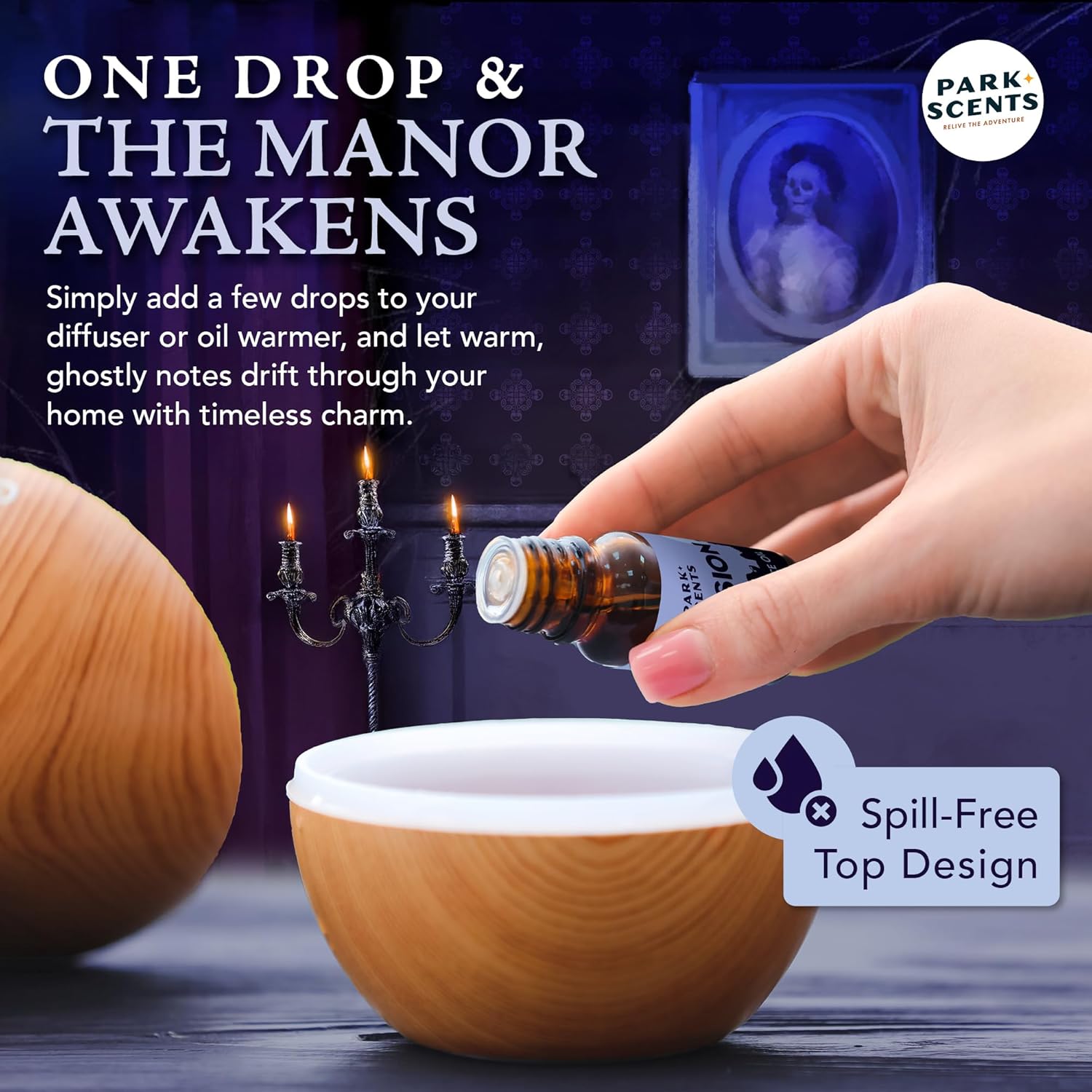 Park Scents Mansion Fragrance Oil – Theme Park Scented Essential Oils for Diffusers with Peony, Violet, Plum, Leather, Aged Wood, Amber, Musk, Vanilla – Made in USA, Home Aromatherapy Gifts (10ml) - Image 4