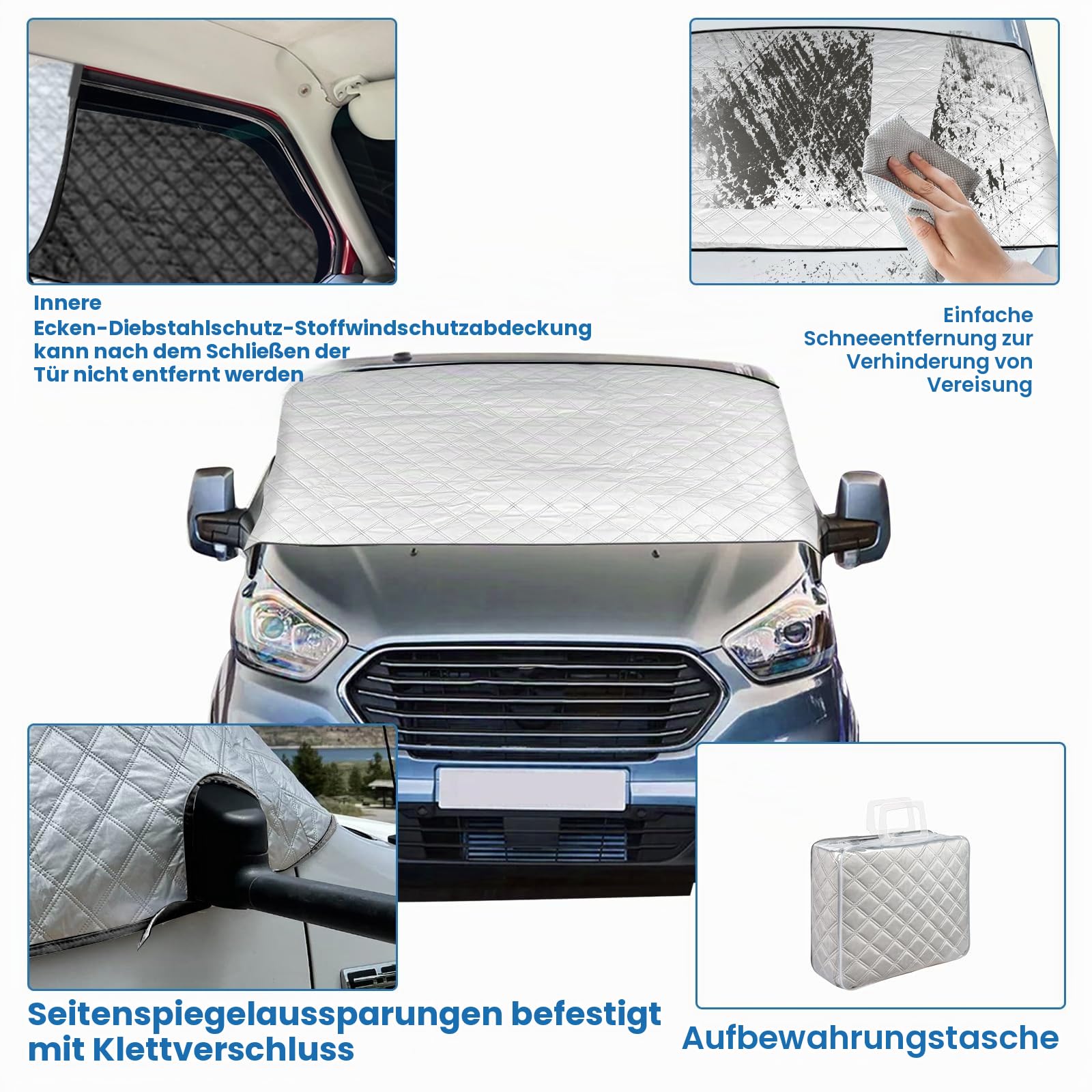 Externe Thermo Scheibenabdeckung für VW T4, Silber Faltbar Wasserdicht Windschutzscheibe Wrap Abdeckung, Frost UV Sonnenschutz Wetterfest Fenster Frontscheibe Abdeckung