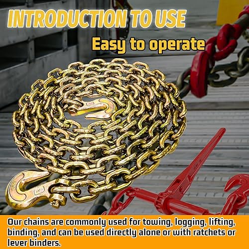 Miniatura 6 de Cadena de seguridad con soporte de cadenas de alta resistencia de grado 80  16 pies con ganchos a presión de horquilla de 12 pulgada  Límite de