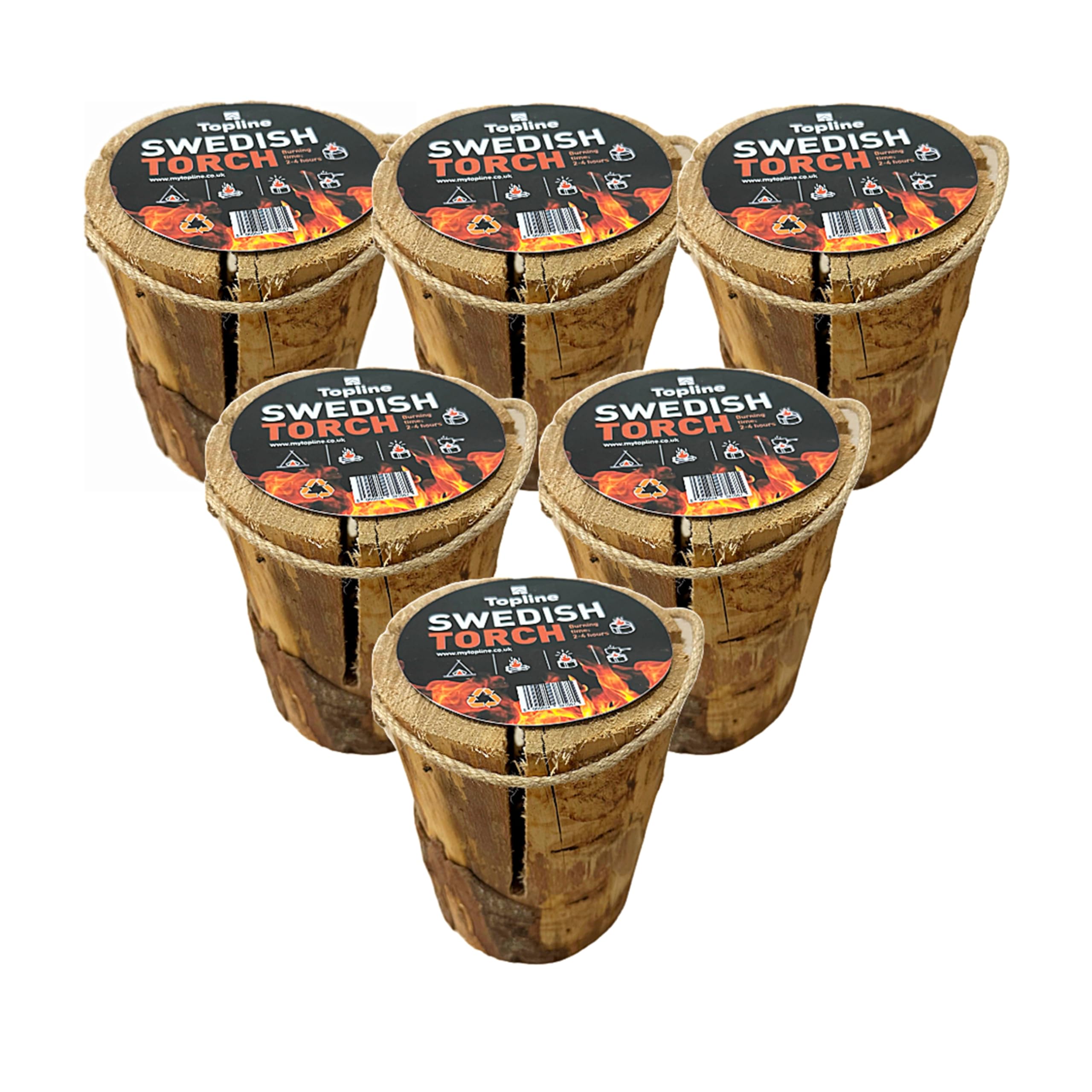 Swedish Fire Torch Instant Fire Wood - 6 x Extra Dry Kiln Dried Logs. Perfect for a Garden Fire Pit. Can Be Used as a Campfire, Stove or Even a Garden Lantern/Garden Candle