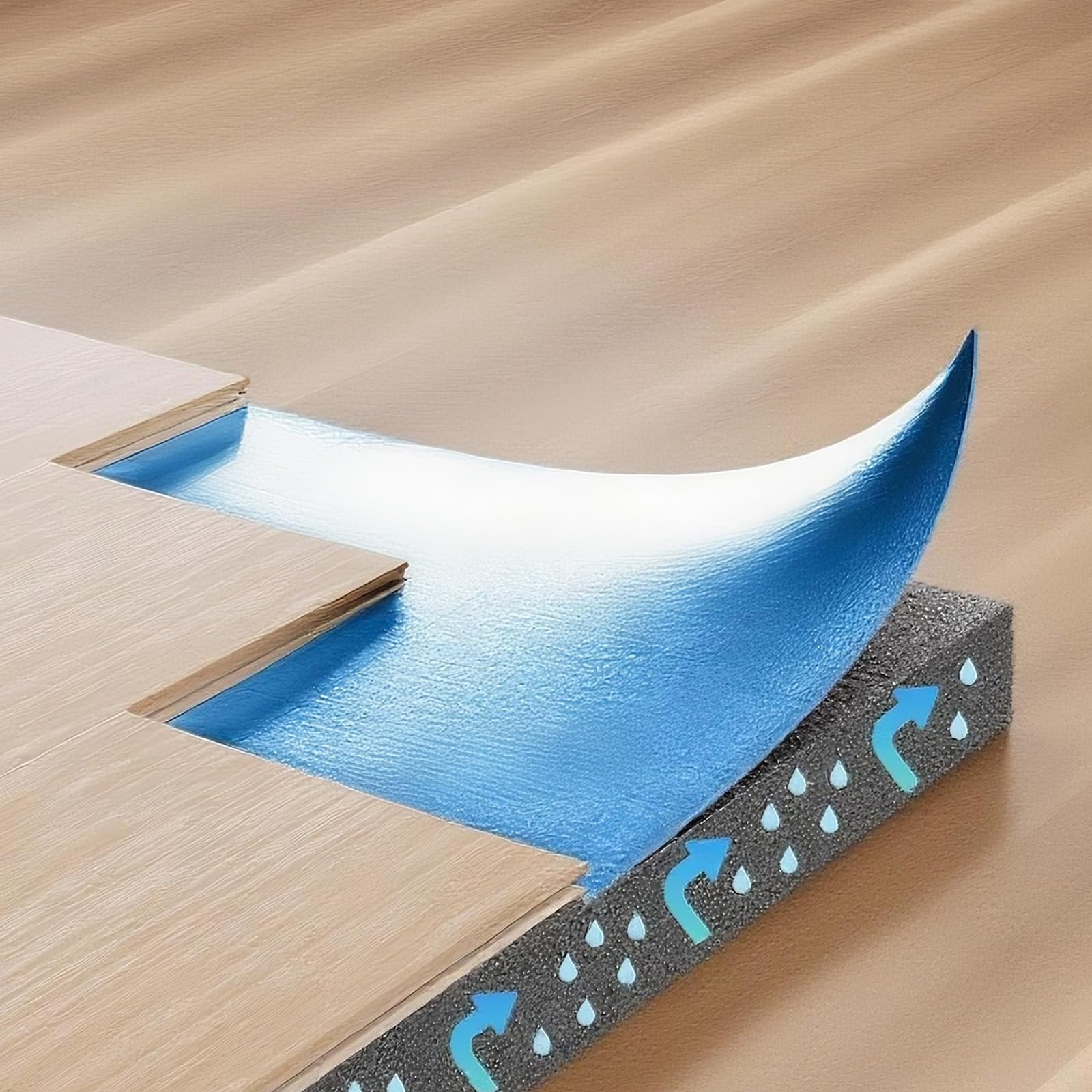 VEVOR Trittschalldämmung, 55,8 m², 3-in-1 2 mm dicke Dämmungunterlage mit Klebeband & Dampfsperre, EPE-Schaum mit blauem PE, Schalldämmung & Geräuschreduzierung, für Laminat-Holzböden, 6 Stk.