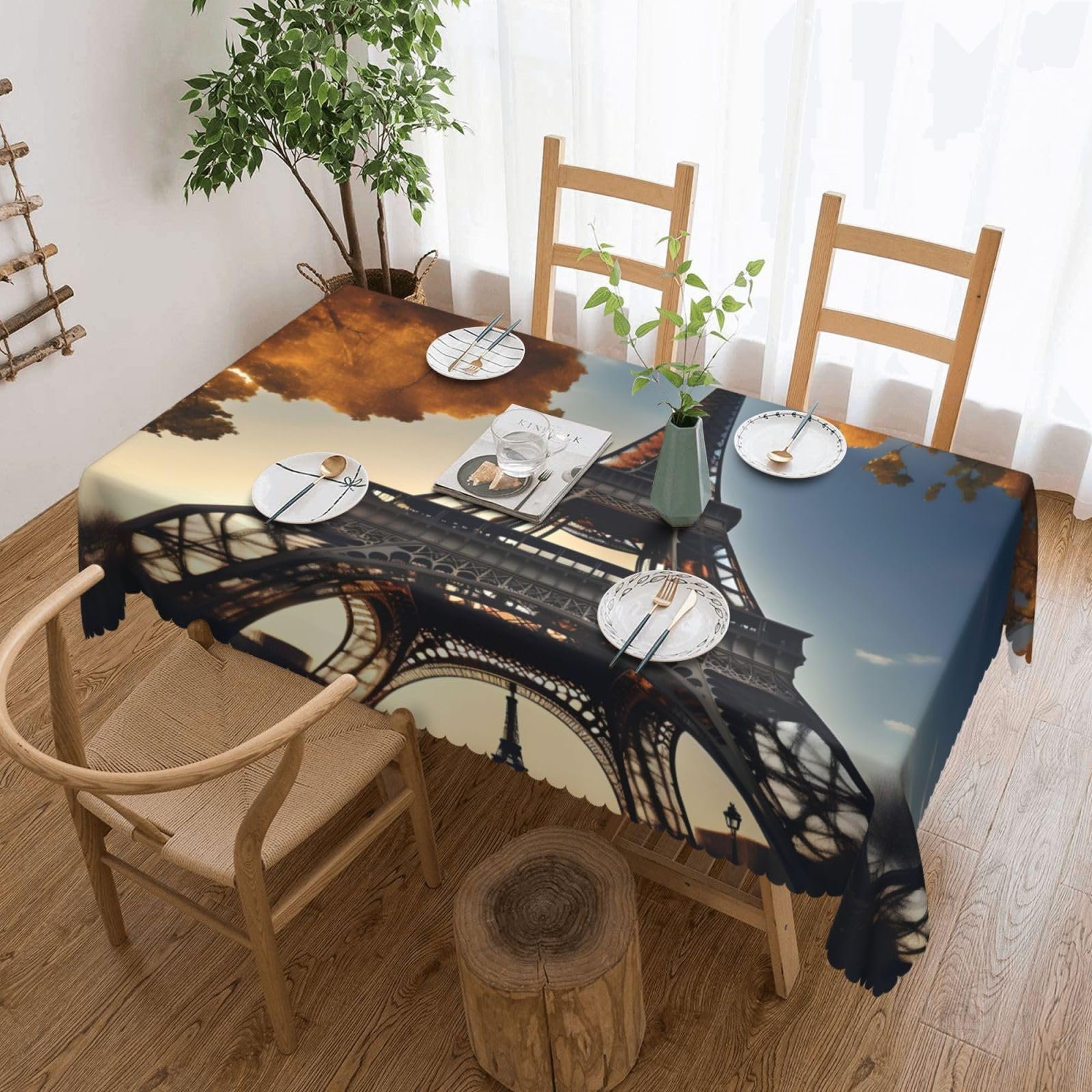 Nappe Tour Eiffel Paris rectangulaire en tissu lavable pour repas de famille