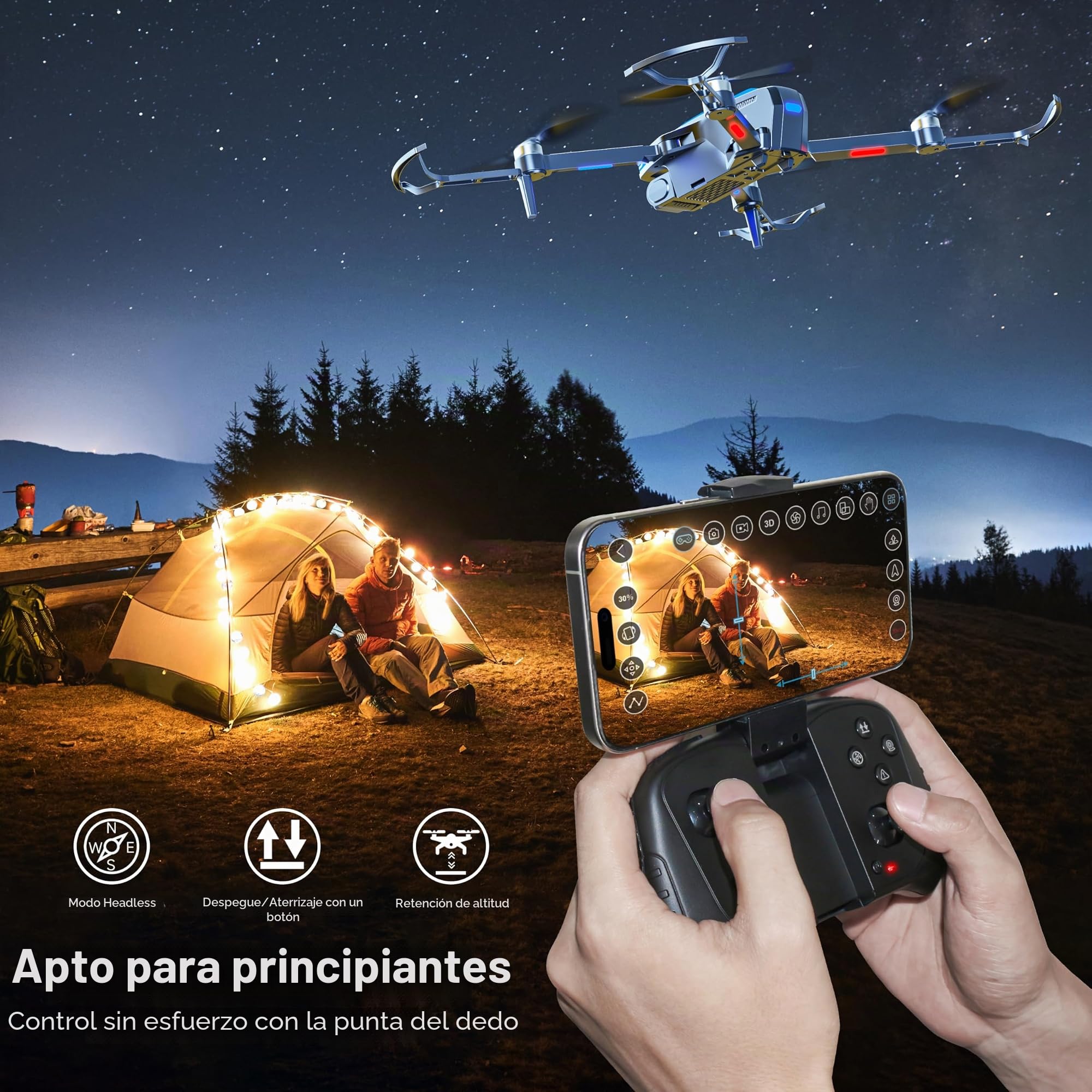 Drone con cámara para adultos 4K motor sin escobillas para niños, FPV, plegable, cuadricóptero RC con protectores de hélices, 2 baterías, 1500 mAh, lente de 130°, WiFi, control de voz, gesture