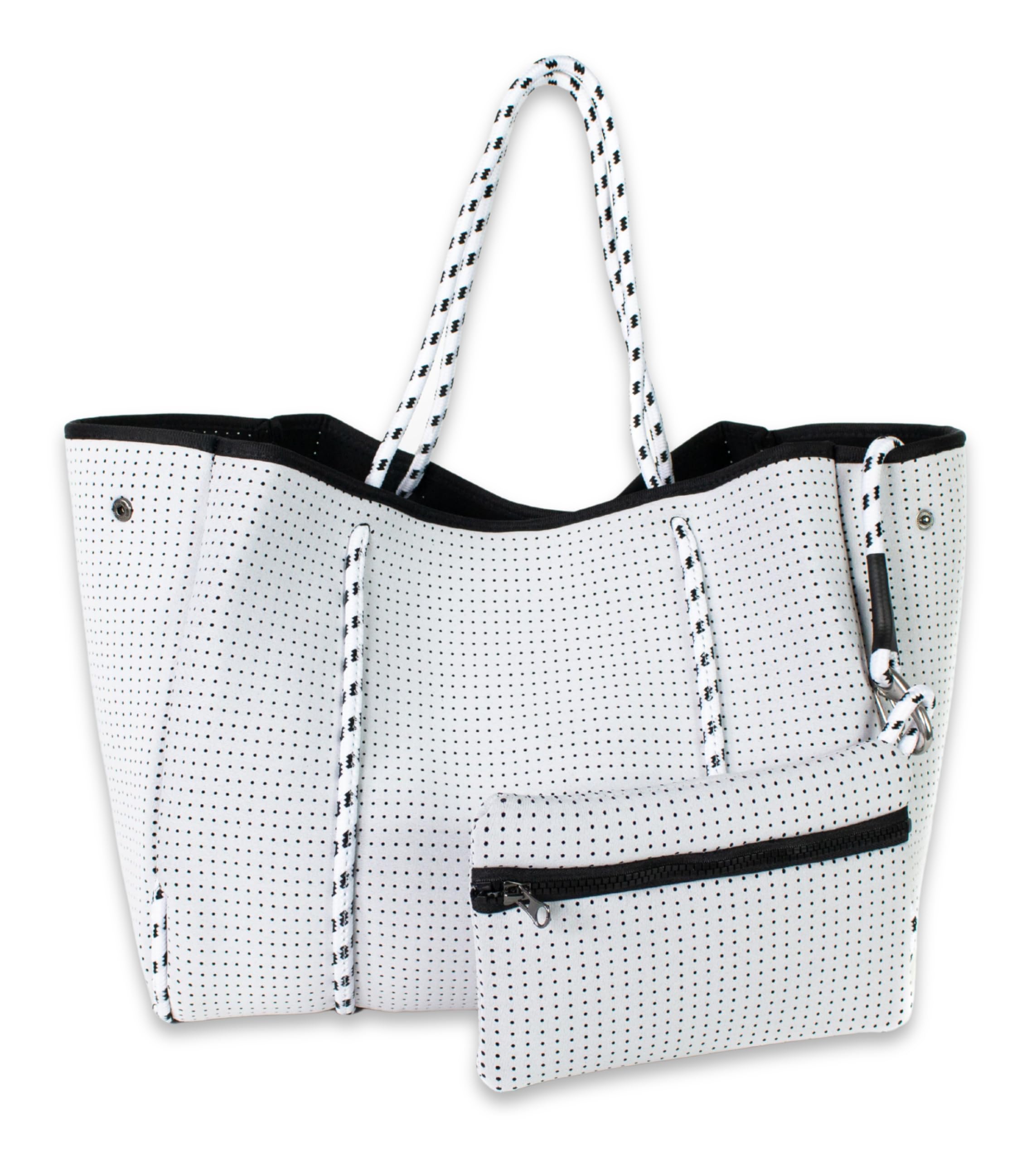 POPUPS Large Neoprene Tote Bag for Women - Everyday Designer Handbag for Travel Work and Beach with Pockets and Zipper Pouch