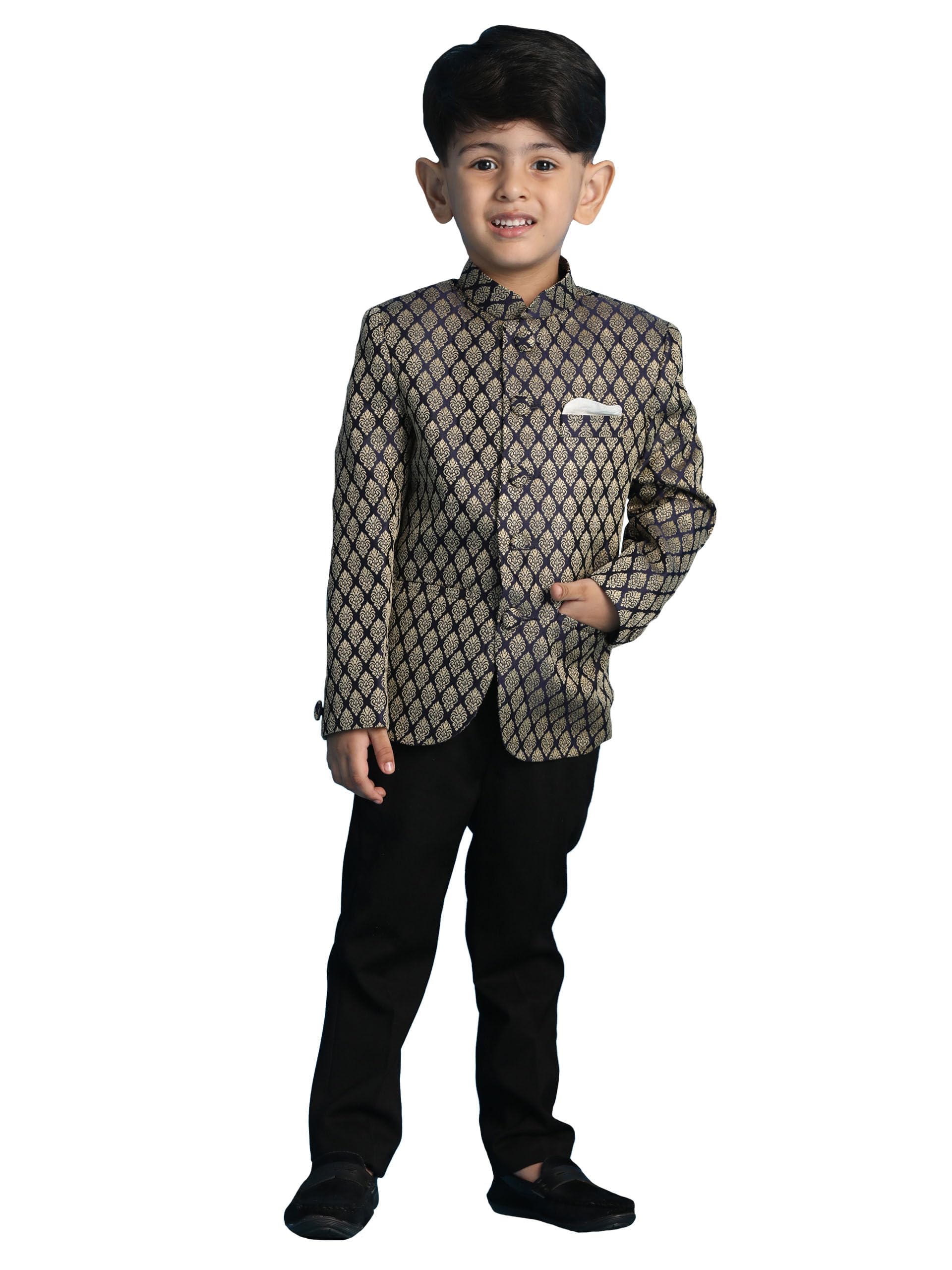 Jbn Creation Vastramay Boys' Navy Blue Jacquard Jodhpuri Bandhgala (B1386)
