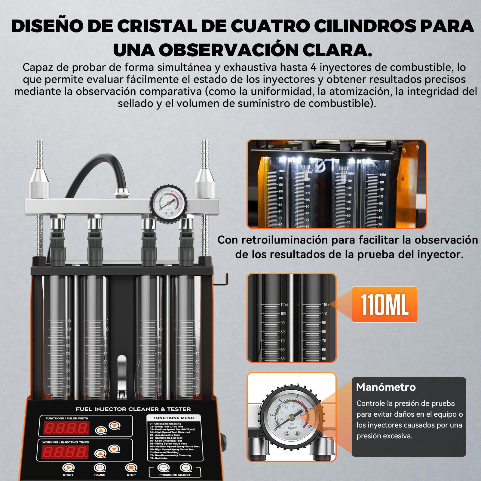 KAISAL CN100 220V Limpiador y Probador de Inyector de Combustible Automotriz, Máquina de Limpieza Ultrasónica de Inyectores de Combustible, Kit de Comprobador y Limpiador de Inyectores de Combustible