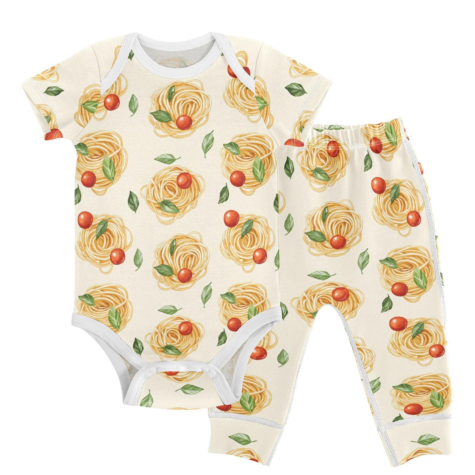 vvfelixl Delicious Spaghetti Baby Bodysuits Set,Baby Layette Sets Unisex Short Sleeve Babys Pants Sets 6-9M