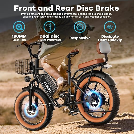 Electric Bike for Adults, 20x 4 Fat Tire 35MPH Ebike, 1450W Peak Mountain Bike with 48V 20AH Removable 960WH Battery, 80 Miles Max Range Mechanical Disc Brake 2 Seater Commute Electric Bicycle Black