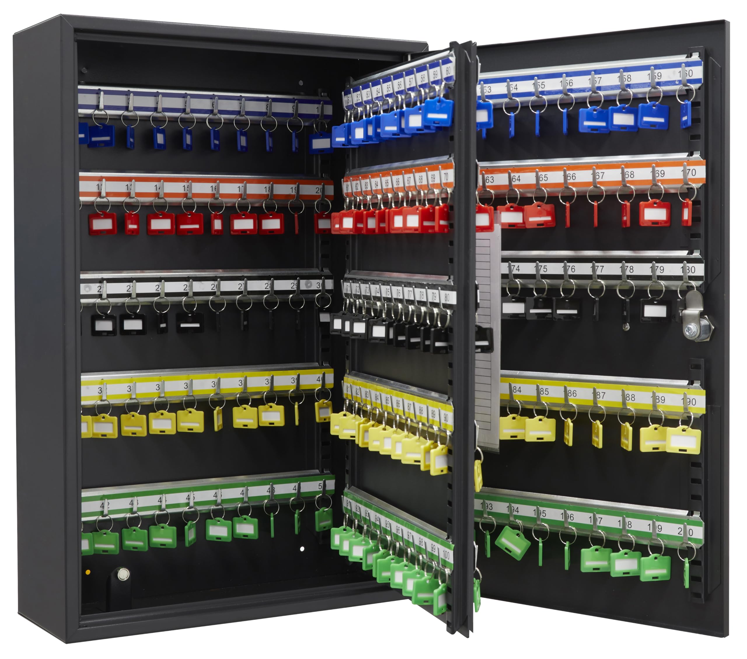 Arregui PL200EN Armario de Llaves con 200 Ganchos Regulables en Altura | Caja de Seguridad de Acero para 200 Llaves | con Cerradura Electrónica IP65 cón Códigos Programables | 55 x 38 x 14 cm | Negro