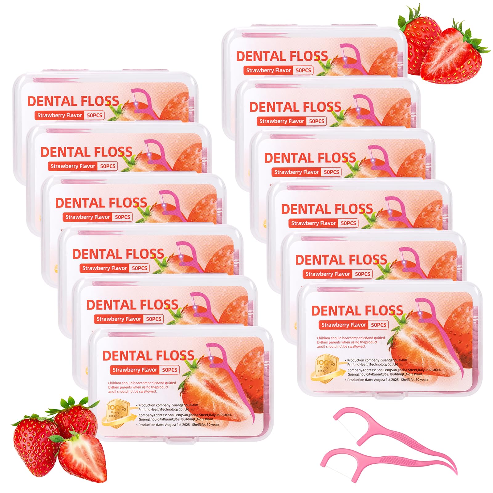 600 stuzzicadenti con filo interdentale alla fragola per la cura dei denti - Bastoncini per la pulizia dei denti per rimuovere la placca e i residui di cibo