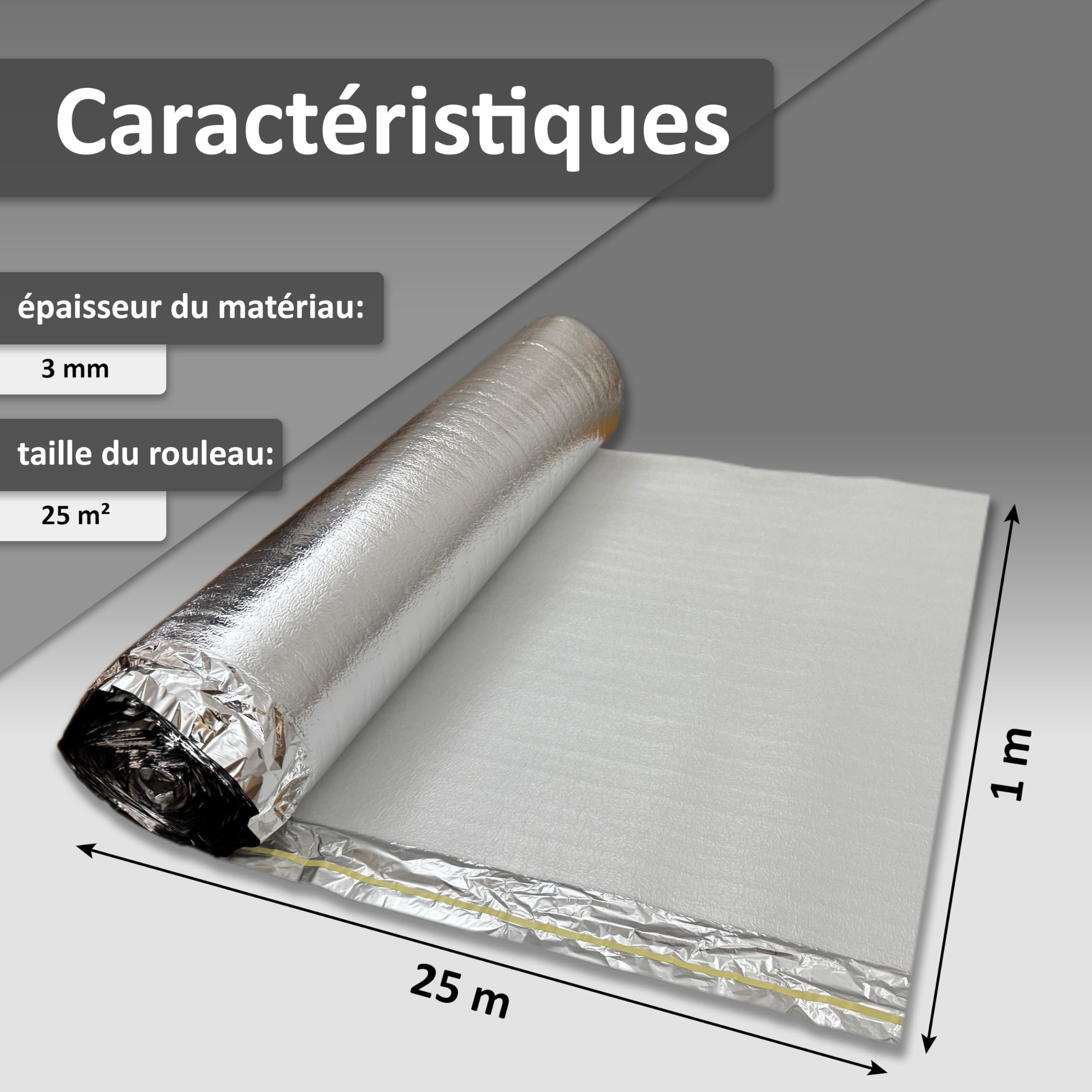 Sous-couche d'isolation acoustique aux chocs uficell® ALU Plus en mousse PE avec pare-vapeur en aluminium, idéale pour les sols stratifiés et parquetés, épaisseur : 3 mm (épaisseur 3 mm | 25 m²)