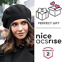 Vista 7 de Braxton - Gorro de boina de lana Boinas de punto angora de ganchillo con forro cálido Sombrero francés de París para mujer