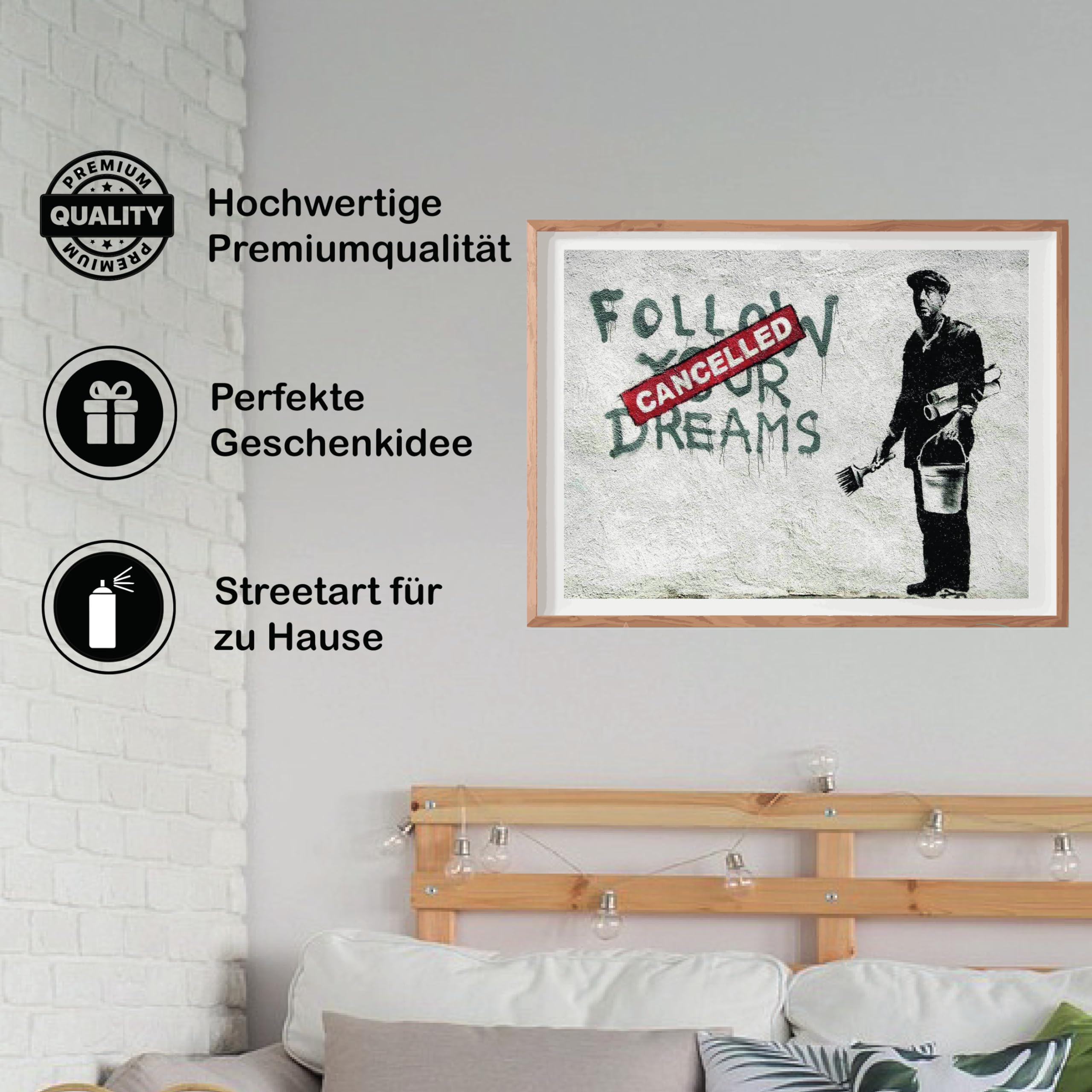 Lineo® Poster Wall Art Print - 60 x 42 cm Modern Street Art Graffiti Poster for Loft Living Room Decor (Follow Your Dreams) - Image 3