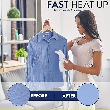 Clothes Steamer Handheld - Garment Steamer for Clothes - Hand-Held Steamer Portable - Lightweight Hand Steamer - Travel Steamer - White - 130 ml Tank