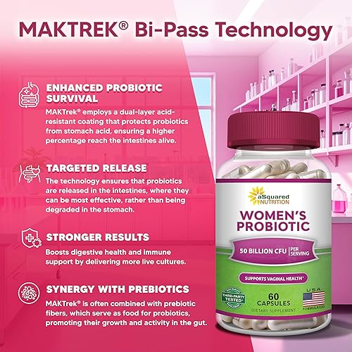 Miniatura 7 de aSquared Nutrition Probióticos para mujeres – 50 mil millones de UFC probióticos para mujeres apoya la salud digestiva, intestinal, vaginal y