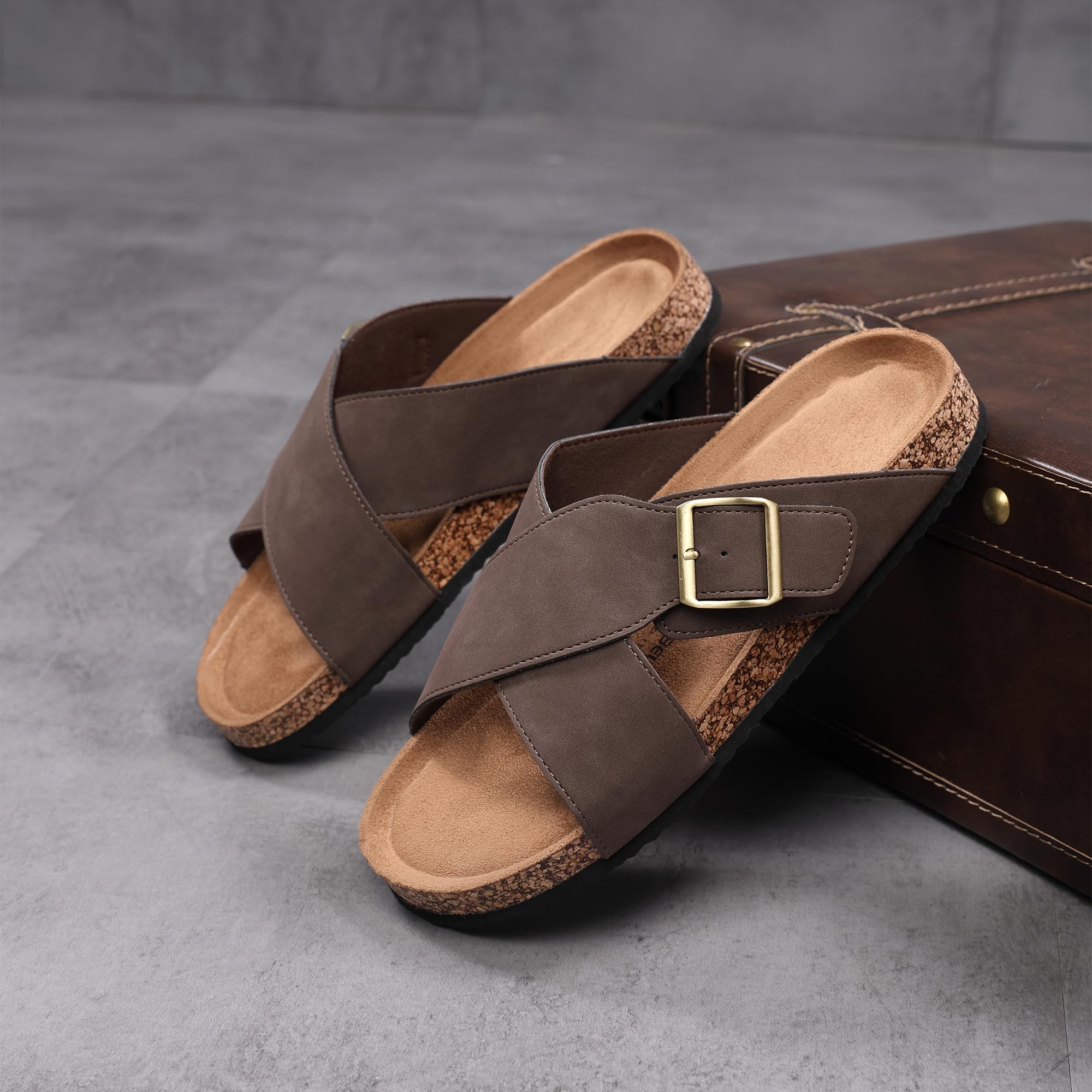ARRIGO BELLO Mules Sandalias para Hombre Piel Zapatillas Antideslizantes Sandales Ajustables para Exteriores Correas Metálicas Talla 41-46