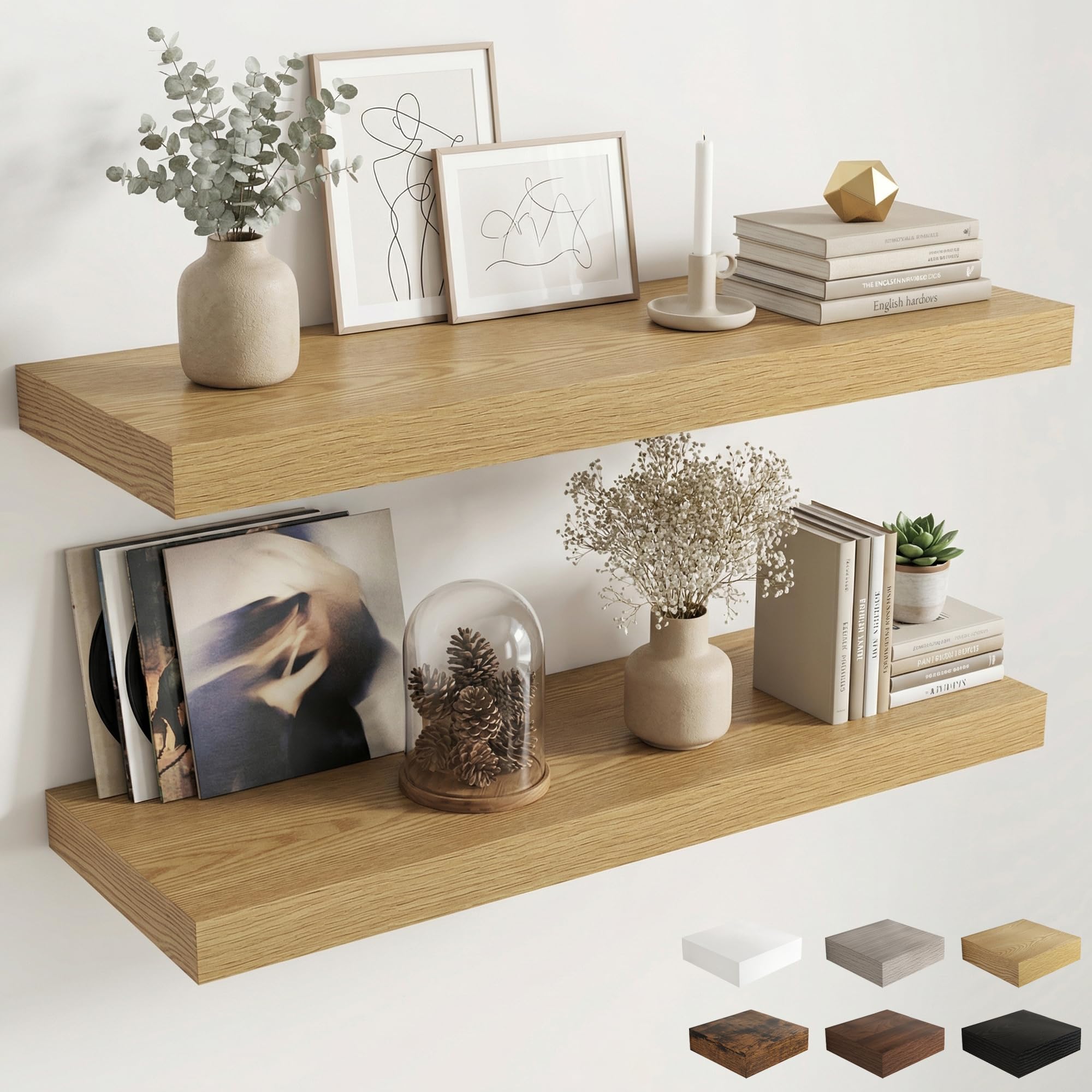 Photo 1 of Dreamland Floating Shelves for Wall, 2 Pack Rustic Wooden Wall Shelves, Wall Mounted Storage Shelf for Living Room, Kitchen, Farmhouse - 40" W x 12" D, Oak