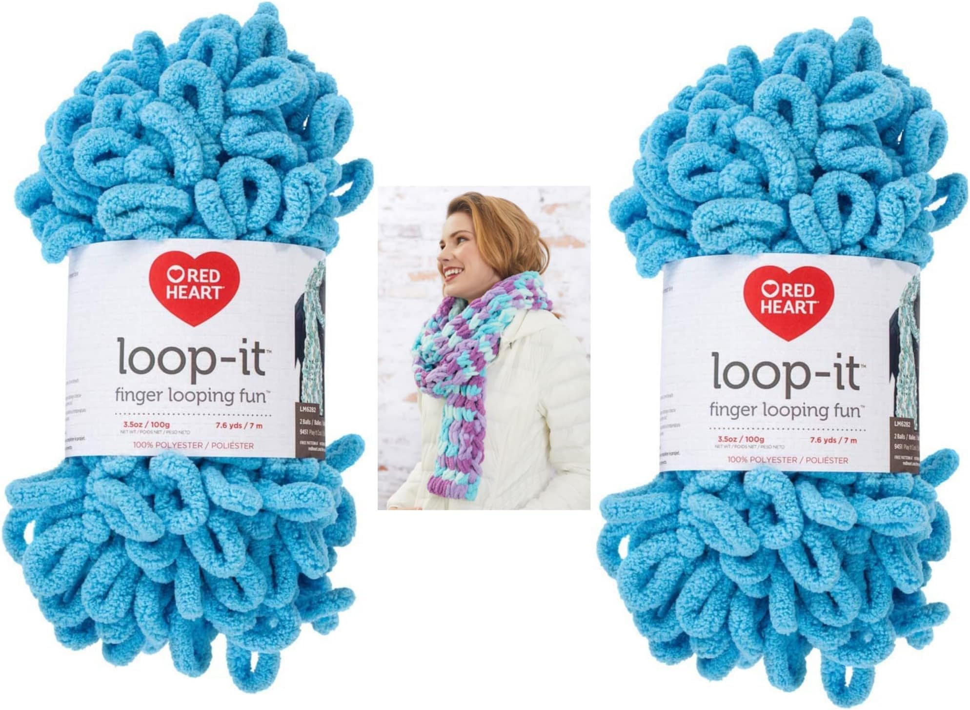 Red Heart Loop-It Yarn 2 Pack Plus Easy Style Scarf Pattern (I Blue It)