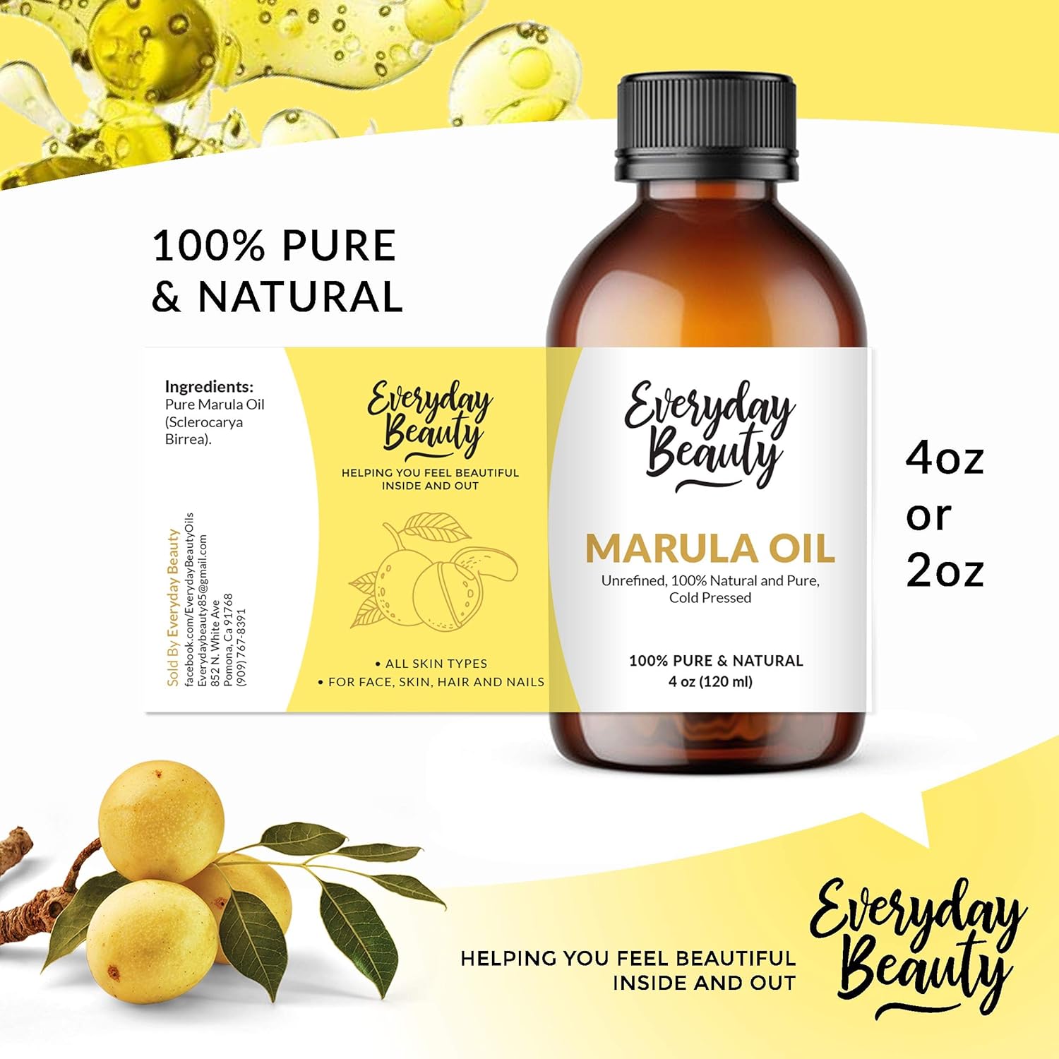 Marula Oil - 100% Pure Extra Virgin Unrefined Luxury Facial Oil 4 Fl Oz - Cold Pressed & All Natural for Face, Skin and Hair - DIY Cosmetics - Premium Quality Bulk Price 2 Marula Oil - 100% Pure Extra Virgin Unrefined Luxury Facial Oil 4 Fl Oz - Cold Pressed & All Natural for Face, Skin and Hair - DIY Cosmetics - Premium Quality Bulk Price