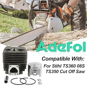 Adefol 49mm Cylinder Piston Kit for Stihl TS360 TS350 BT360 08S Concrete Cut-off Saw, TS350 TS360 Bore Cylinder & Piston Kit with Spark Plug replacement parts Replace 4201 020 1200, 4201-020-1200