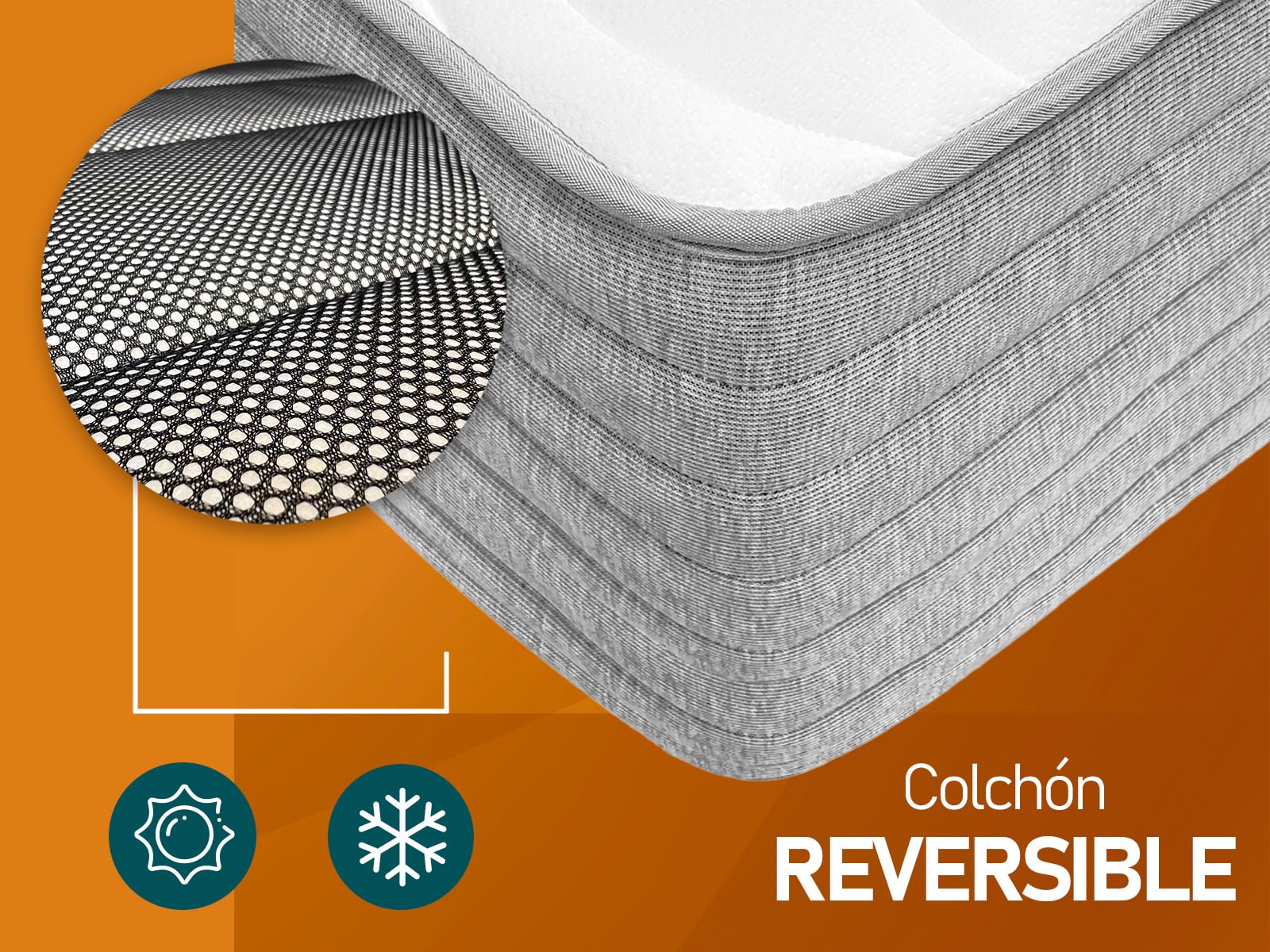 amuéblate online - Colchón 150 x 190 Viscoelástico Aris con Cara Invierno/Verano, Ergonómico, Confort y Dureza Óptimos, Higiénico y Transpirable, Grosor 25cm
