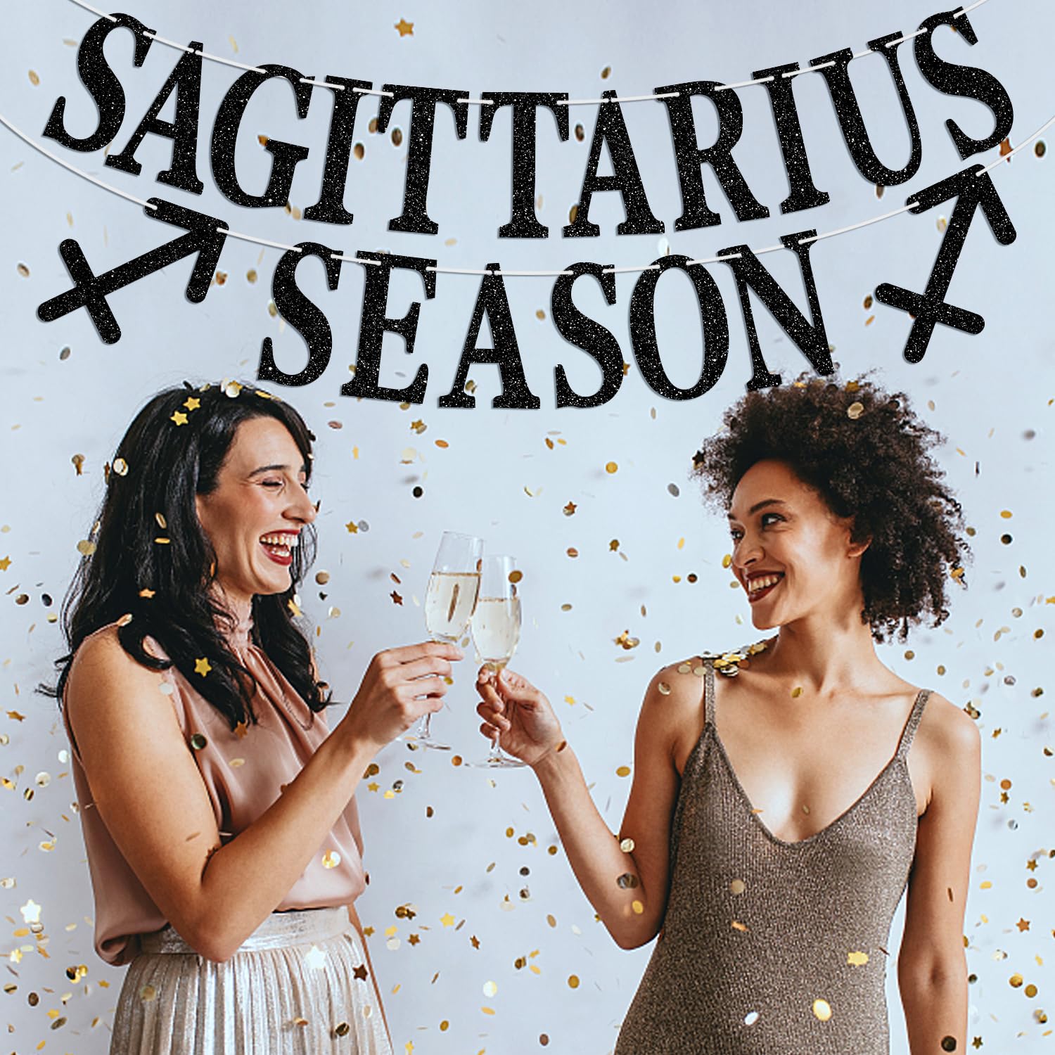 Sagittarius Season Birthday Banner - Black Glitter Constellation Party Decor, November December Horoscope