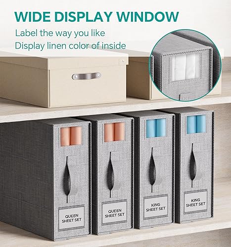 Miniatura 4 de Organizador de sábanas para organizadores y almacenamiento de ropa de cama, paquete de 4 (tamaño Queen o King) plegable para ropa de cama, ropa,