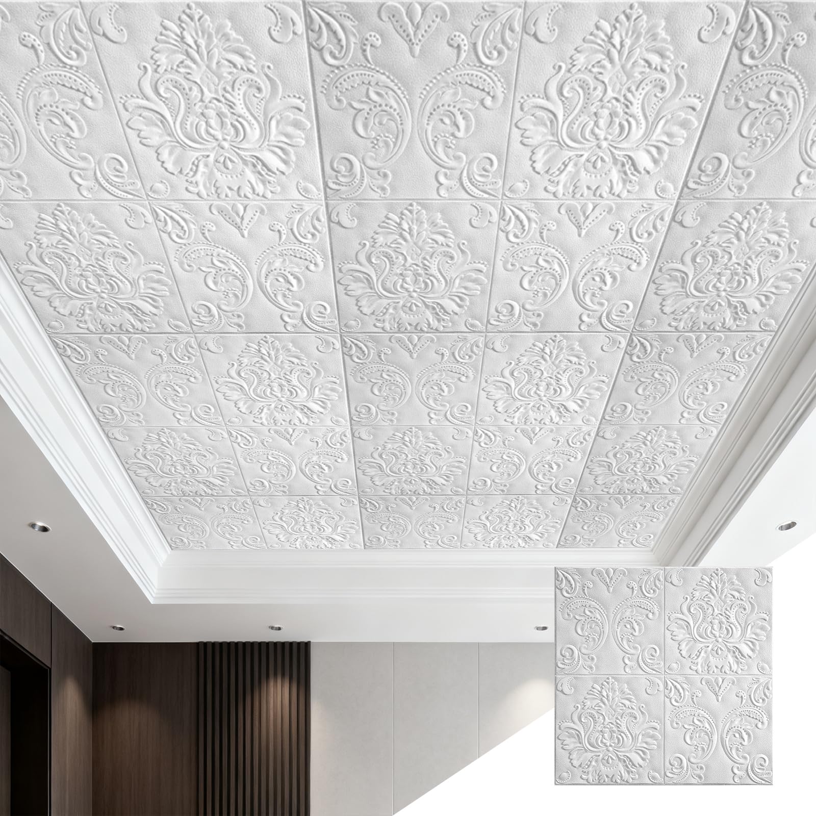 GoldeneAmeisen Adhesive Ceiling Tiles,Ceiling Panels 3D,Easy Installation,Flexible And Crack-Resistant,Easy To Cut,Thicken,For Walls Feature Bathroom Bedroom Adults Hallway