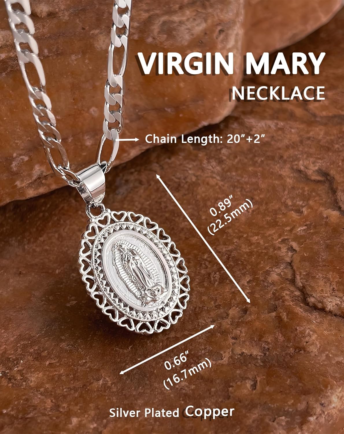 Virgin Mary Necklace for Women, 14K Gold Plated Copper Virgen de Guadalupe Charm Pendant, Valentine Mother's Day Our Lady Blessed Christian Catholic Gifts for Her with Jewelry Box Figaro Chain - Image 4