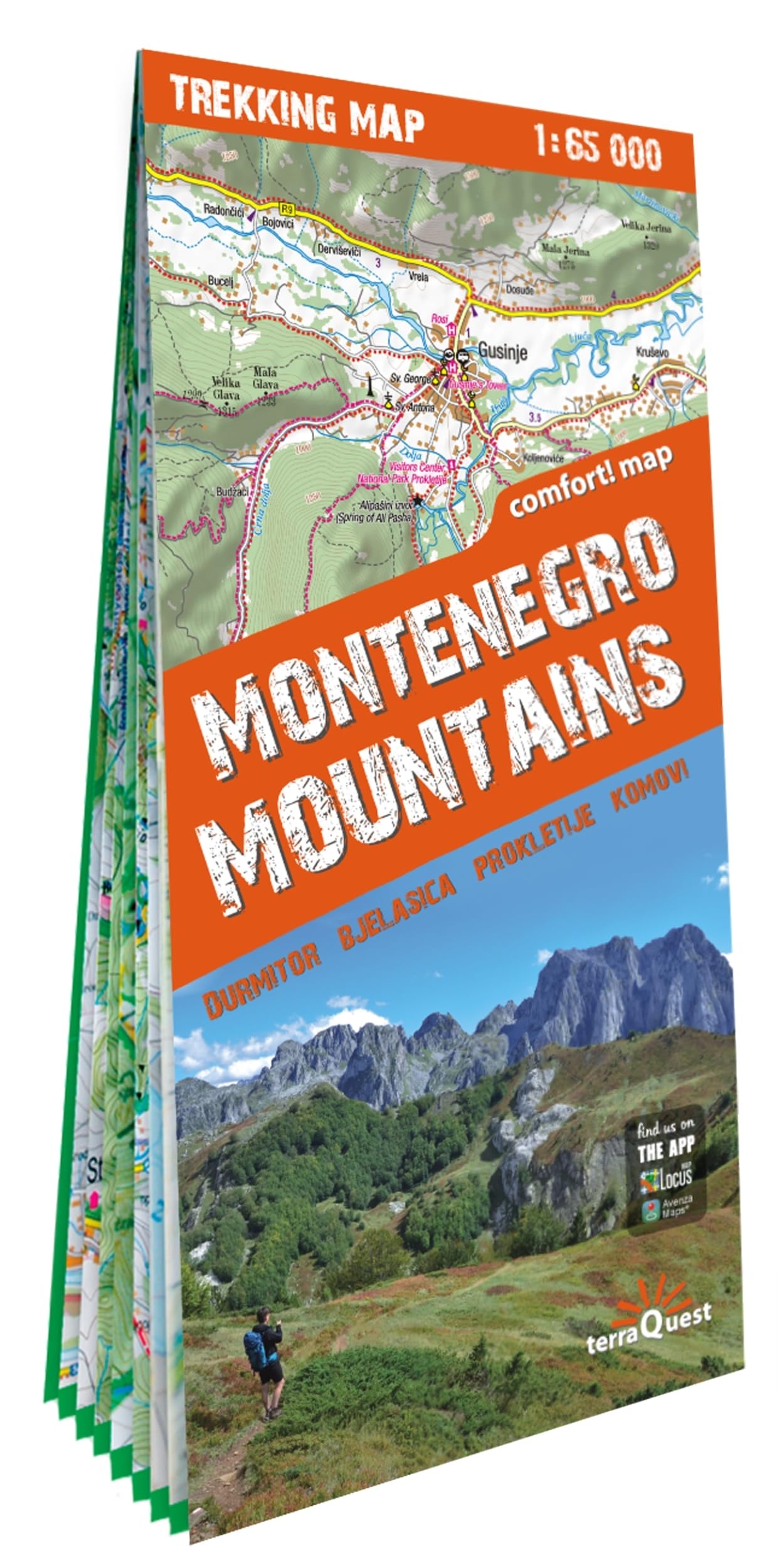 Montagnes du Monténégro. Durmitor, Bjelasica, Prokletije, Komovi 1/65.000 (carte grand format laminée; trekking tQ). Montenegro Mountains