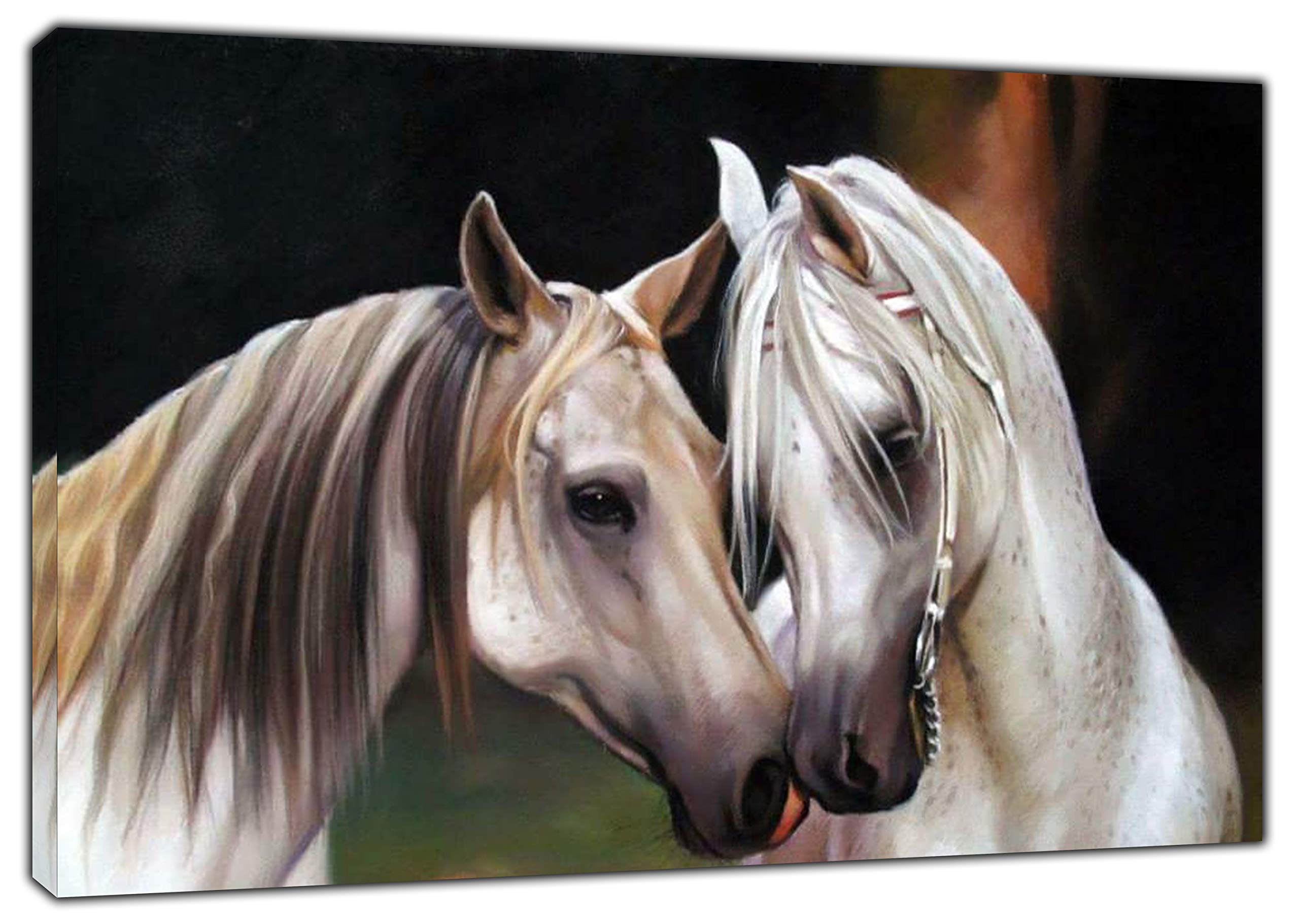 ARTSPRINTS Horses Love Drawn with Charcoal Soft Pastel Print ON Framed Canvas Wall Art Home Decoration 20 x 16 inch -18mm Depth
