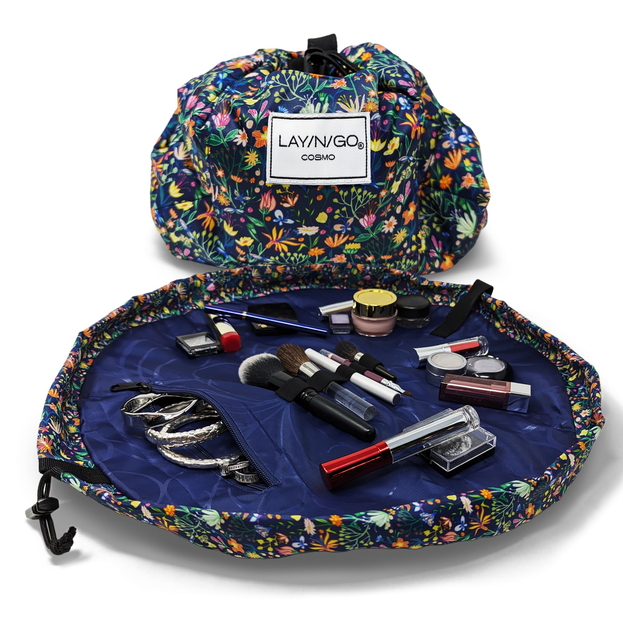 Lay-n-GoCosmo Drawstring Cosmetic Makeup Bag Organizer Portable  Drawstring Makeup Bag w/Zipper Pocket, Loops More -Durable, Machine  Washable