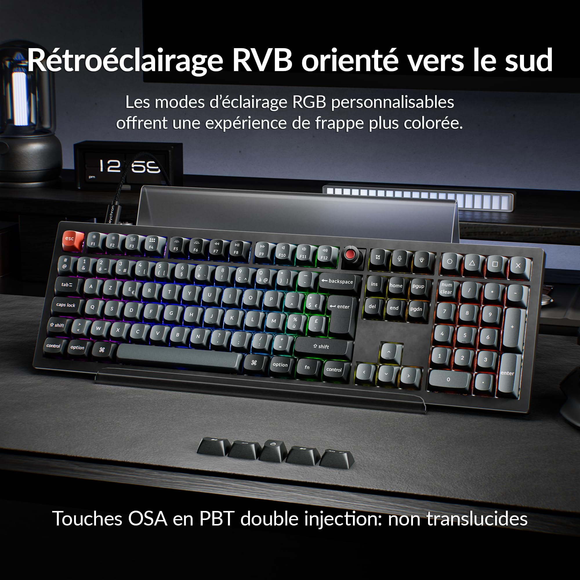 Keychron V6 8K Clavier Mécanique Filaire avec Knob, ISO-FR Layout, 8000 Hz Polling Rate, Programmable QMK, Touches OSA PBT, Interrupteur Marron, Rétroéclairage RGB, Compatible Mac, Windows et Linux