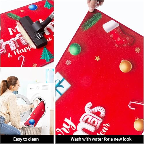 Miniatura 4 de Juego de 3 alfombras de cocina de Navidad, antideslizantes, lavables, para el suelo, juego de 3 alfombras de cocina rojas, alfombras absorbentes