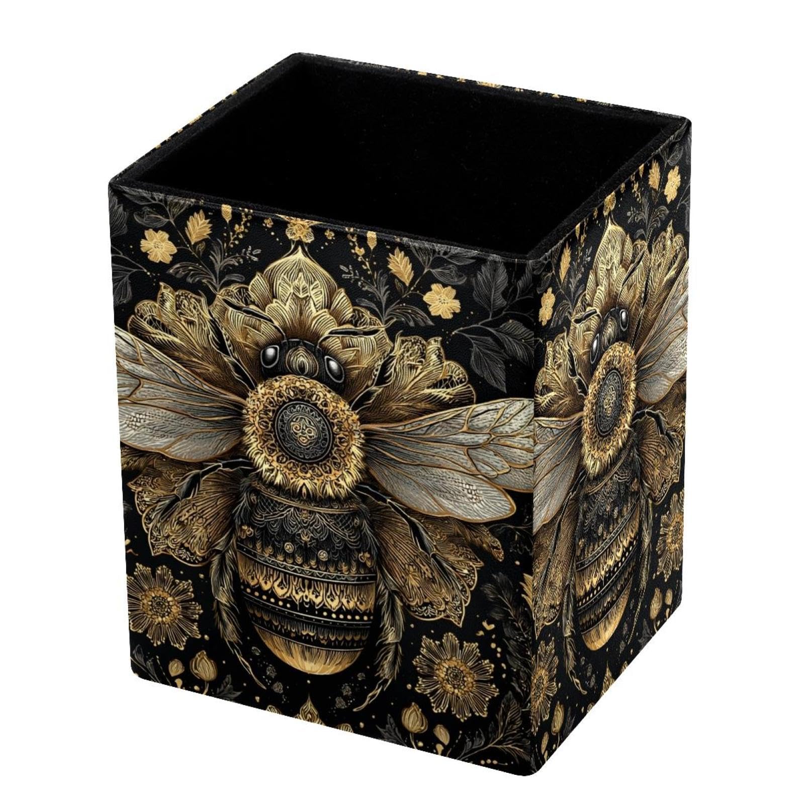 VAPOKF Pencil Holders for Desk, Bee Printed Pen Holders Pen Pot Makeup Brushes Storage Desktop Stationery Supplies Organiser for Home Office
