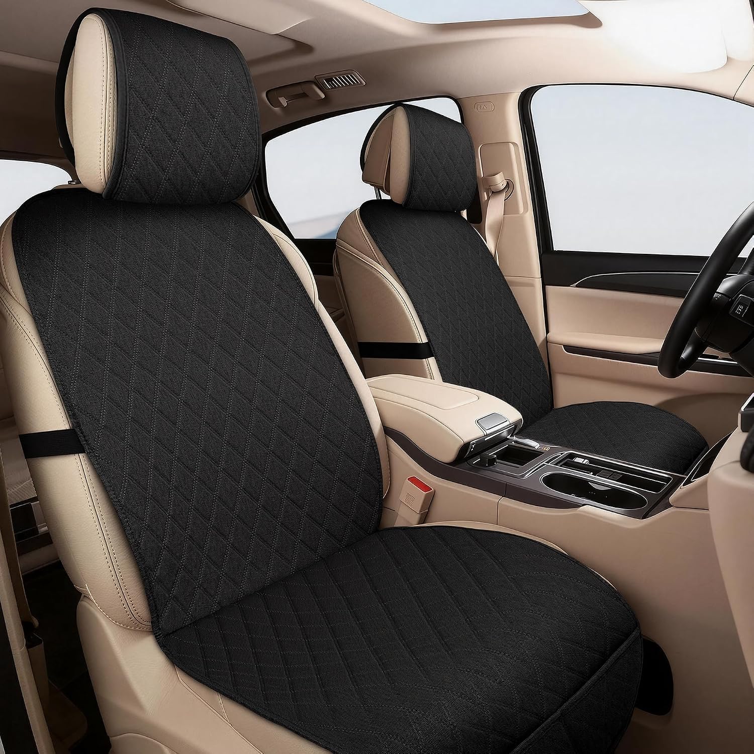 Linen Car Front Seat Covers, Breathable Linen Car Seat Protector