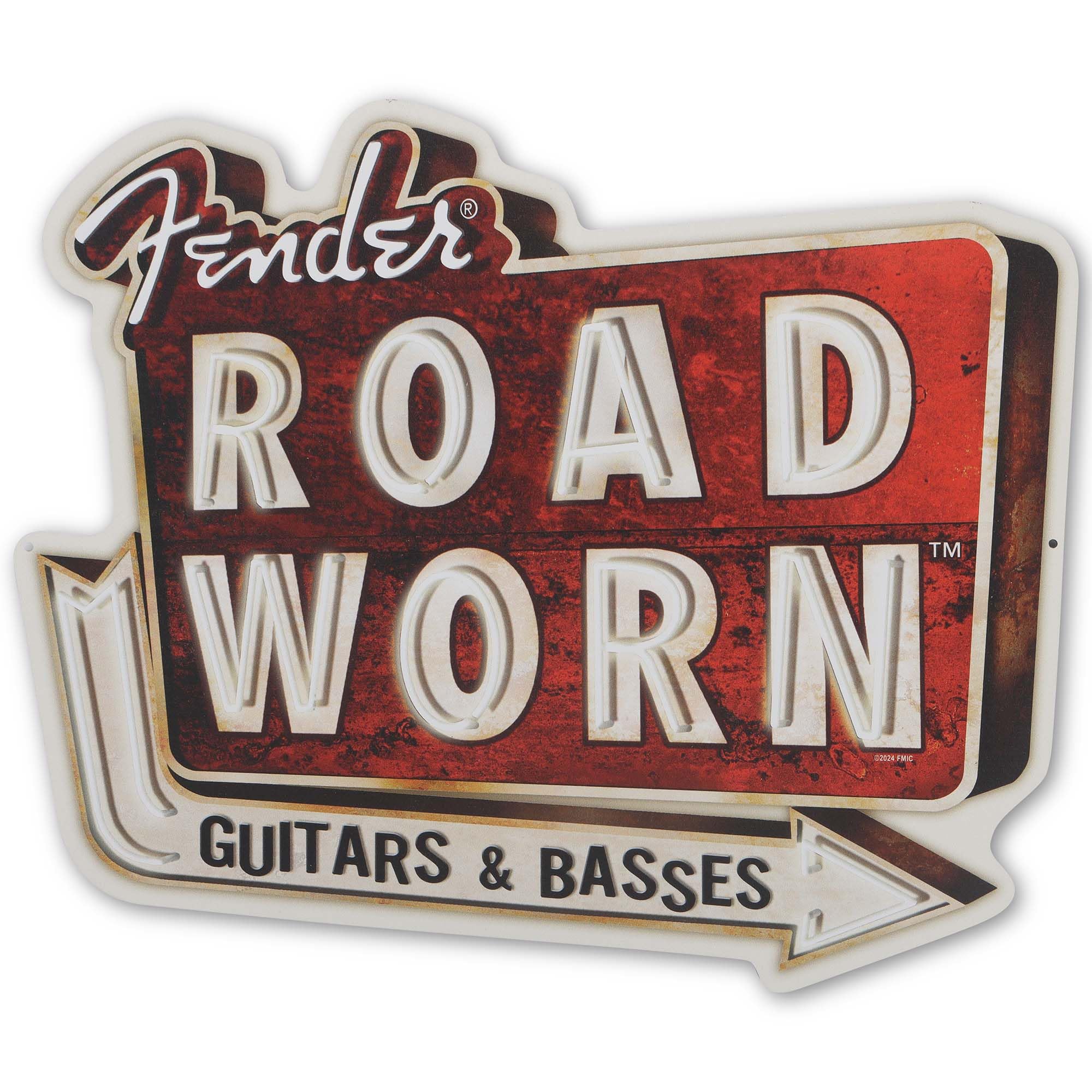 Fender Road Worn Guitars and Basses Metallschild – Vintage Fender Wanddekoration für Musikzimmer oder Männerhöhle